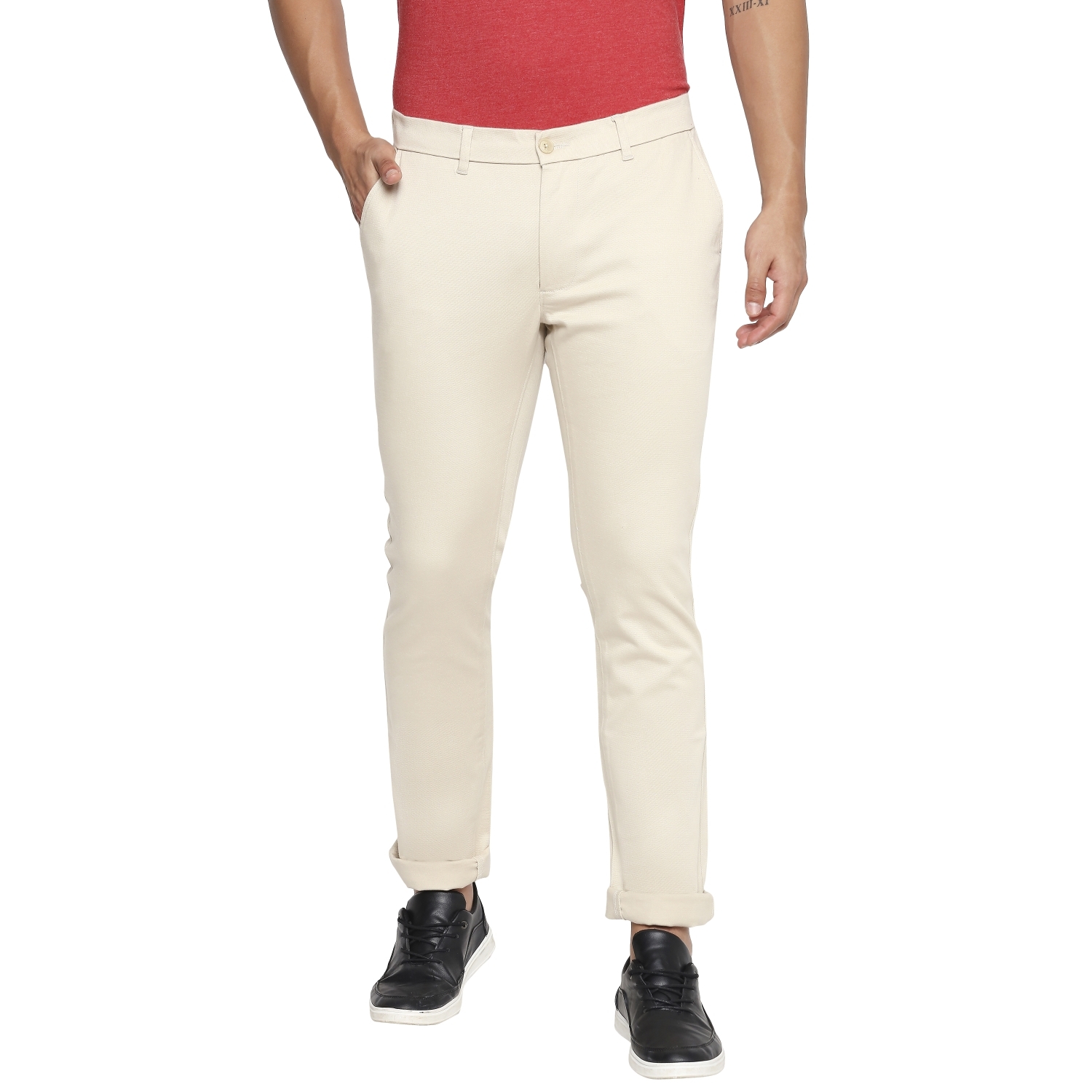 Basics Tapered Fit Parchment Stone Stretch Trouser