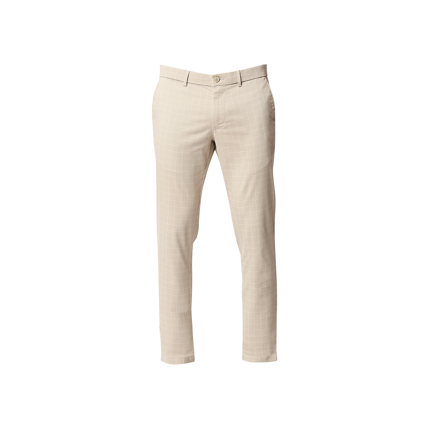 Men's Ecru Cotton Blend Checked Trouser