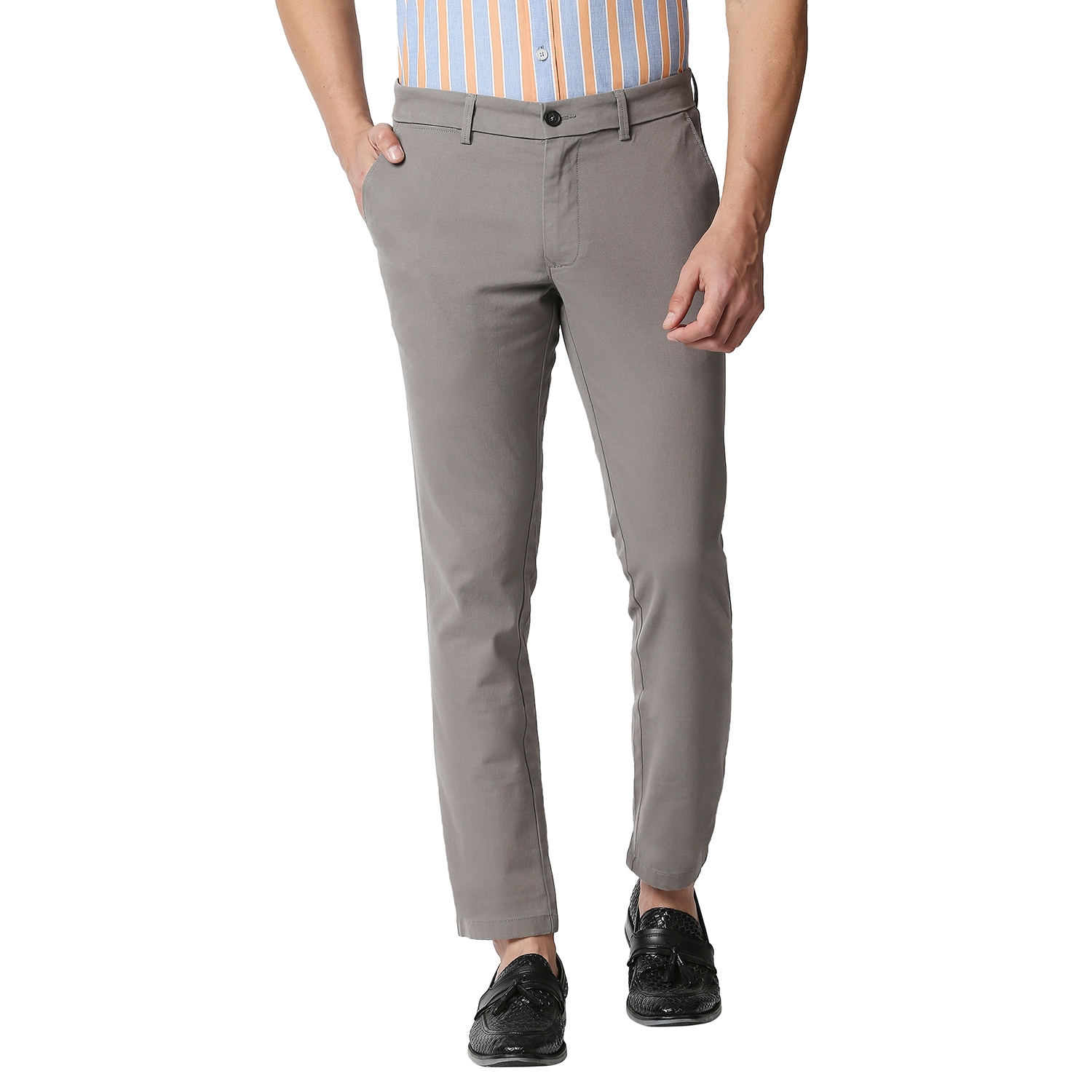 Basics Tapered Fit Steeple Grey Stretch Trousers
