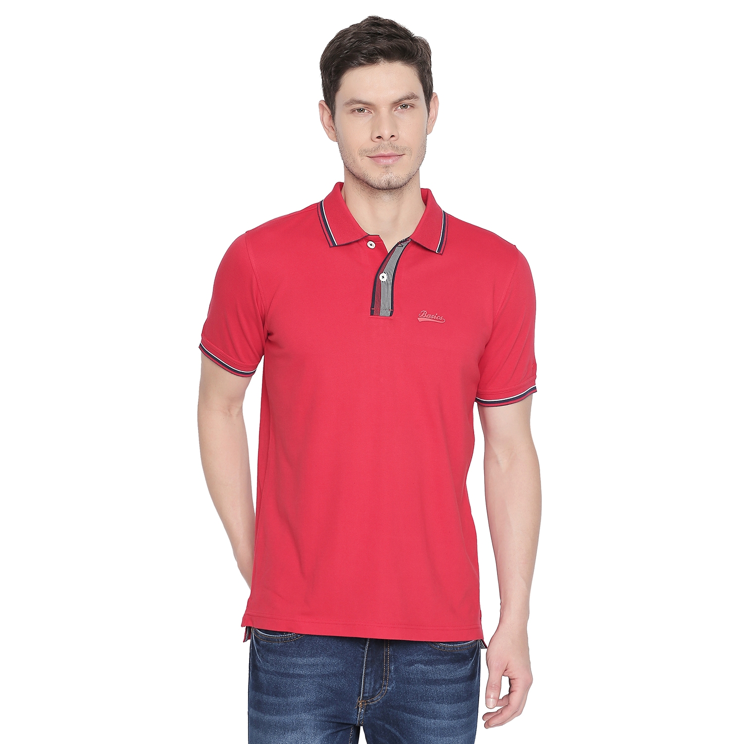 Basics | Basics Muscle Fit High Risk Red Polo Stretch T Shirt