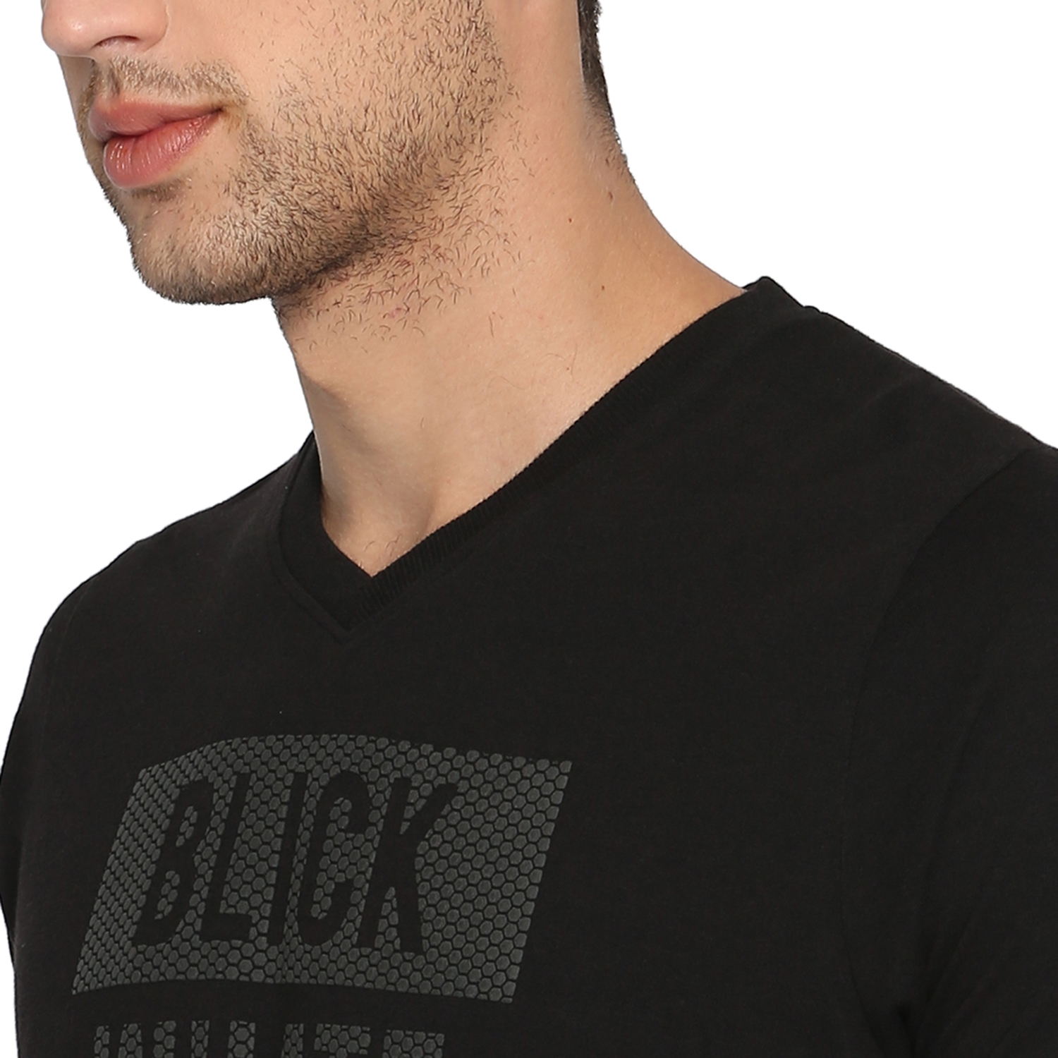 Basics Muscle Fit Jet Black V Neck T Shirt