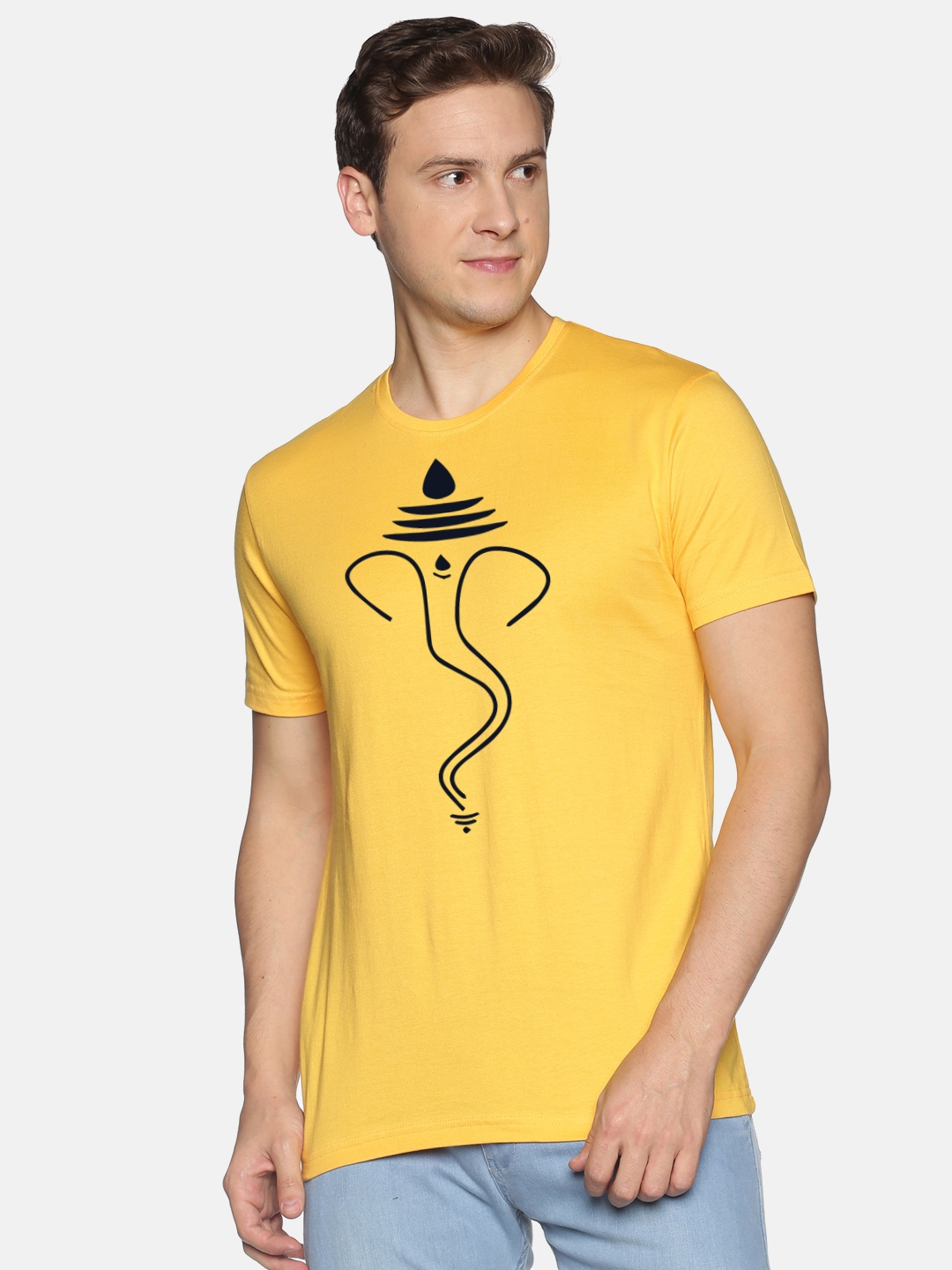 BLACK RADIO Men's Slim Fit Printed Yellow T shirt