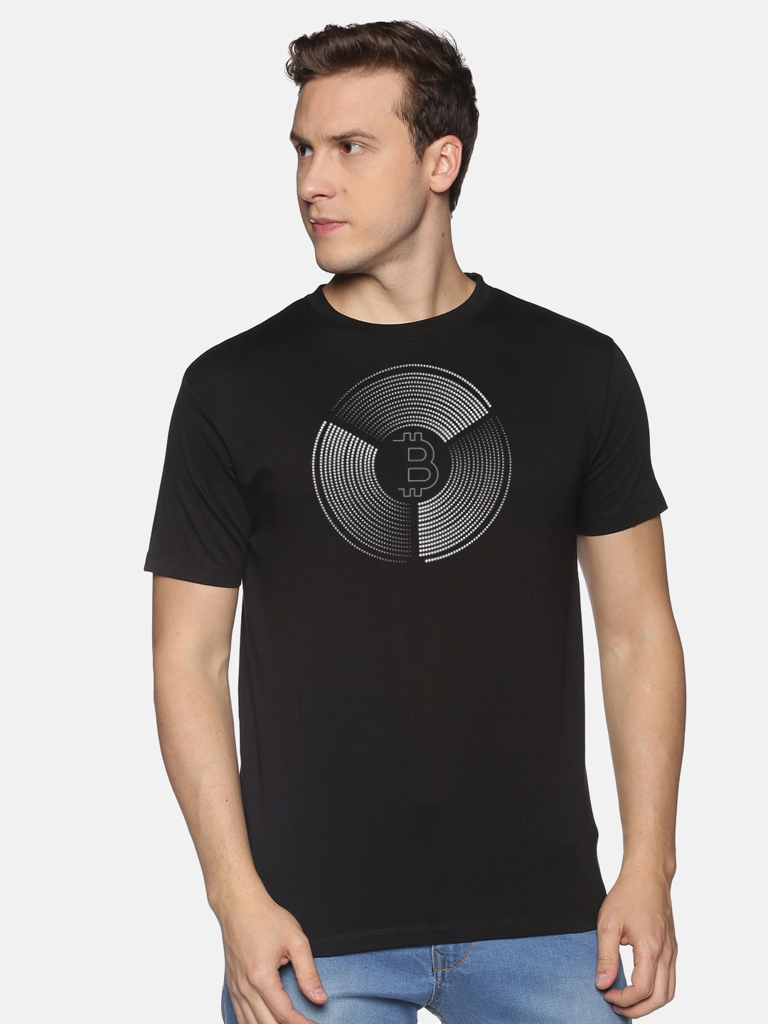 BLACK RADIO Men's Round Neck Printed Black T shirt