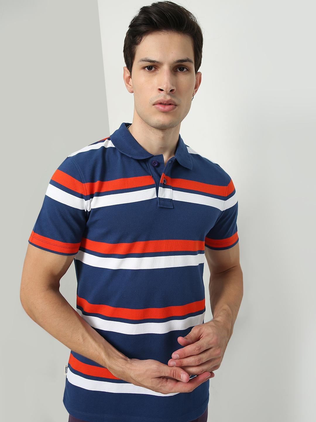 Blue Saint | Color-Block Horizontal Stripe Polo T-Shirt