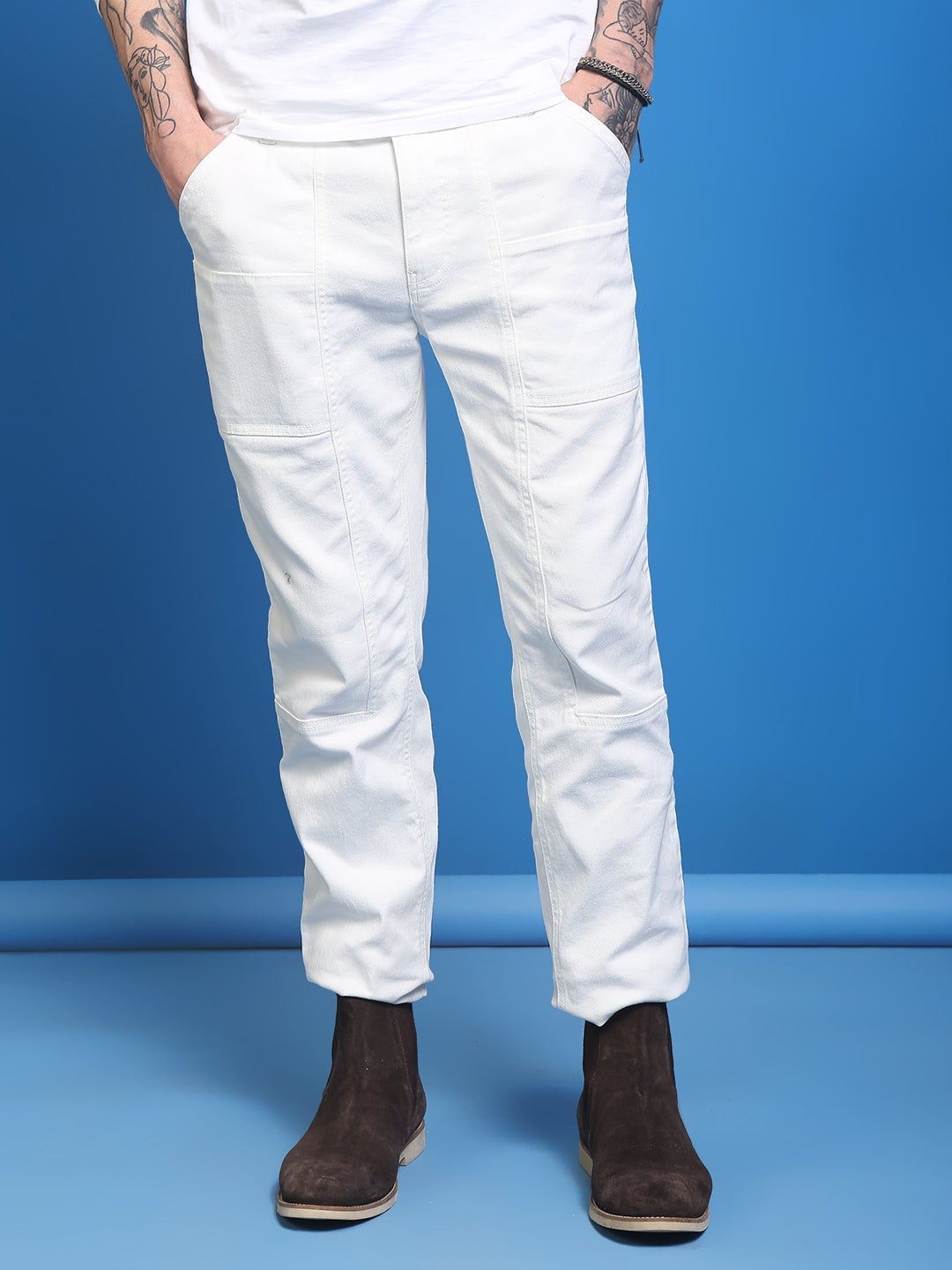 Blue Saint | Casual Wear Solid Bright White Plain Bottom