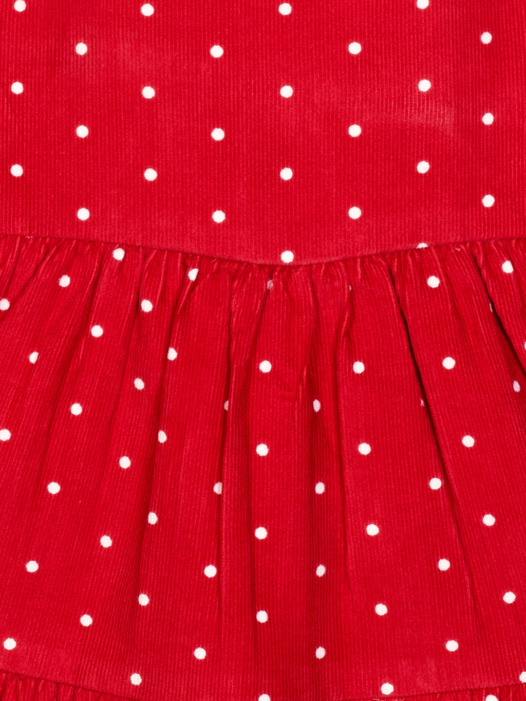 Budding Bees Girls Corduroy Printed Dungaree Dress With T-Shirt Set-Red