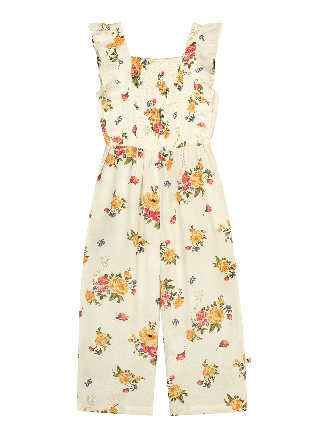 Budding Bees Girls Off White Printed Poly Jumpsuit