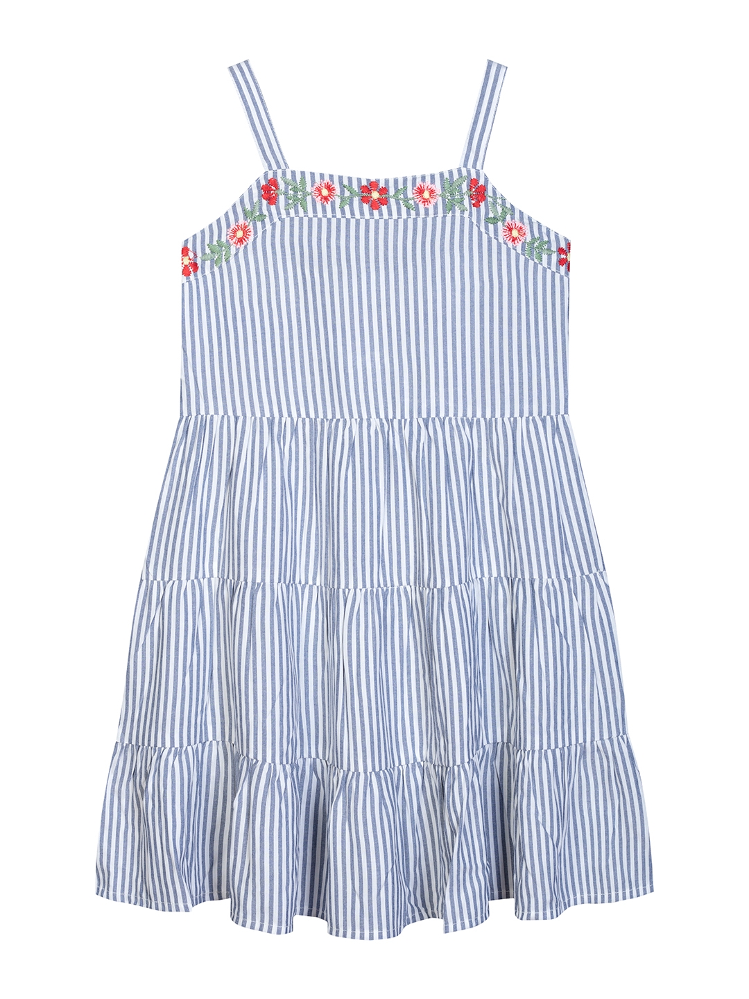 Budding Bees | Budding Bees Girls Blue Striped Embroidered A-Line Dress