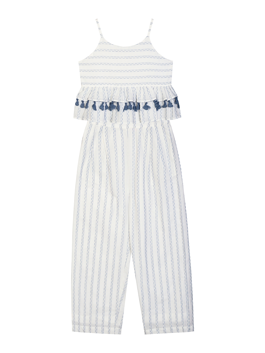 Budding Bees | Budding Bees Girls Striped Tassels Lace Top-Pant Set