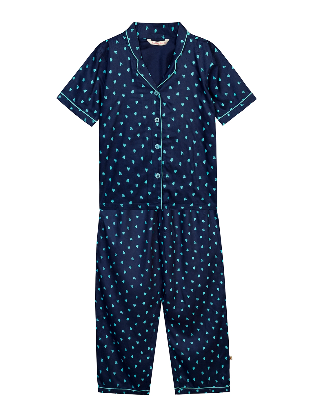 Budding Bees | Budding Bees Girls Blue Heart Printed Nightsuit