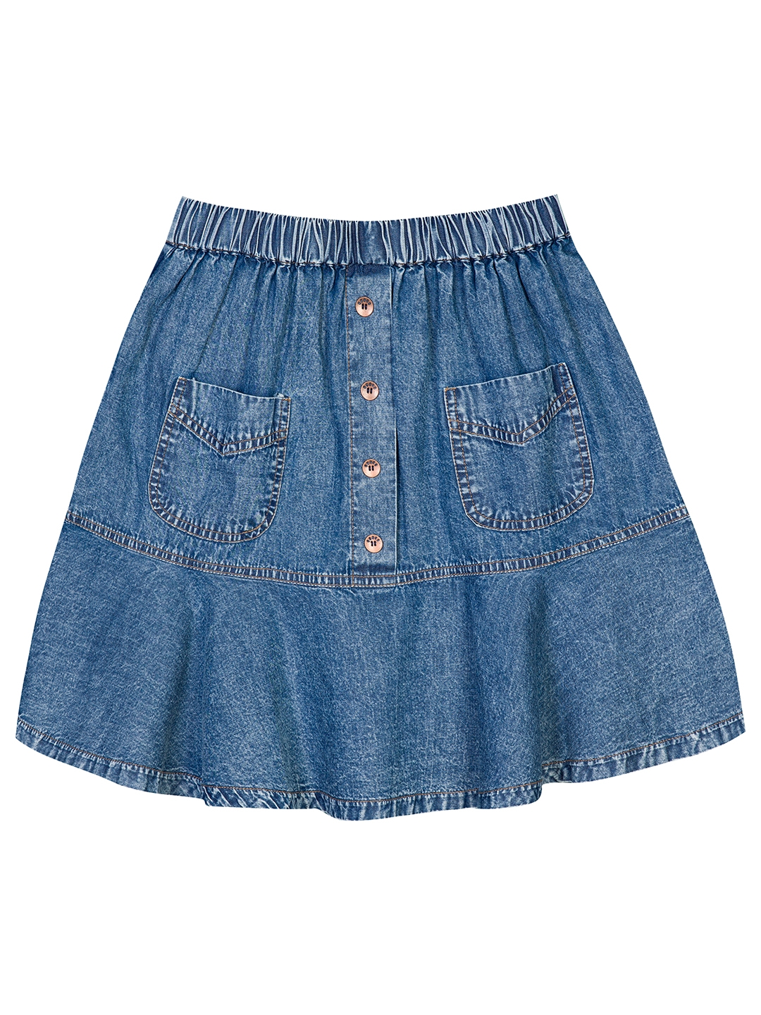 Budding Bees | Budding Bees Girls Denim Flared Skirt With Pocket-Blue