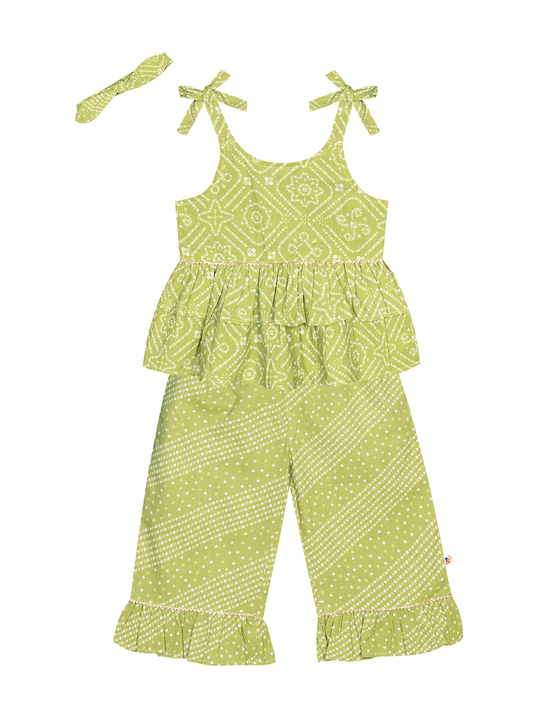 Budding Bees | Budding Bees Infants Cotton Top-Pajama Set with Matching Hairband-Green