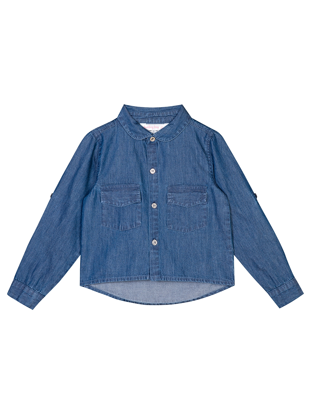 Budding Bees Boys Denim Full Sleeve Embroidered with Pocket Shirt-Blue