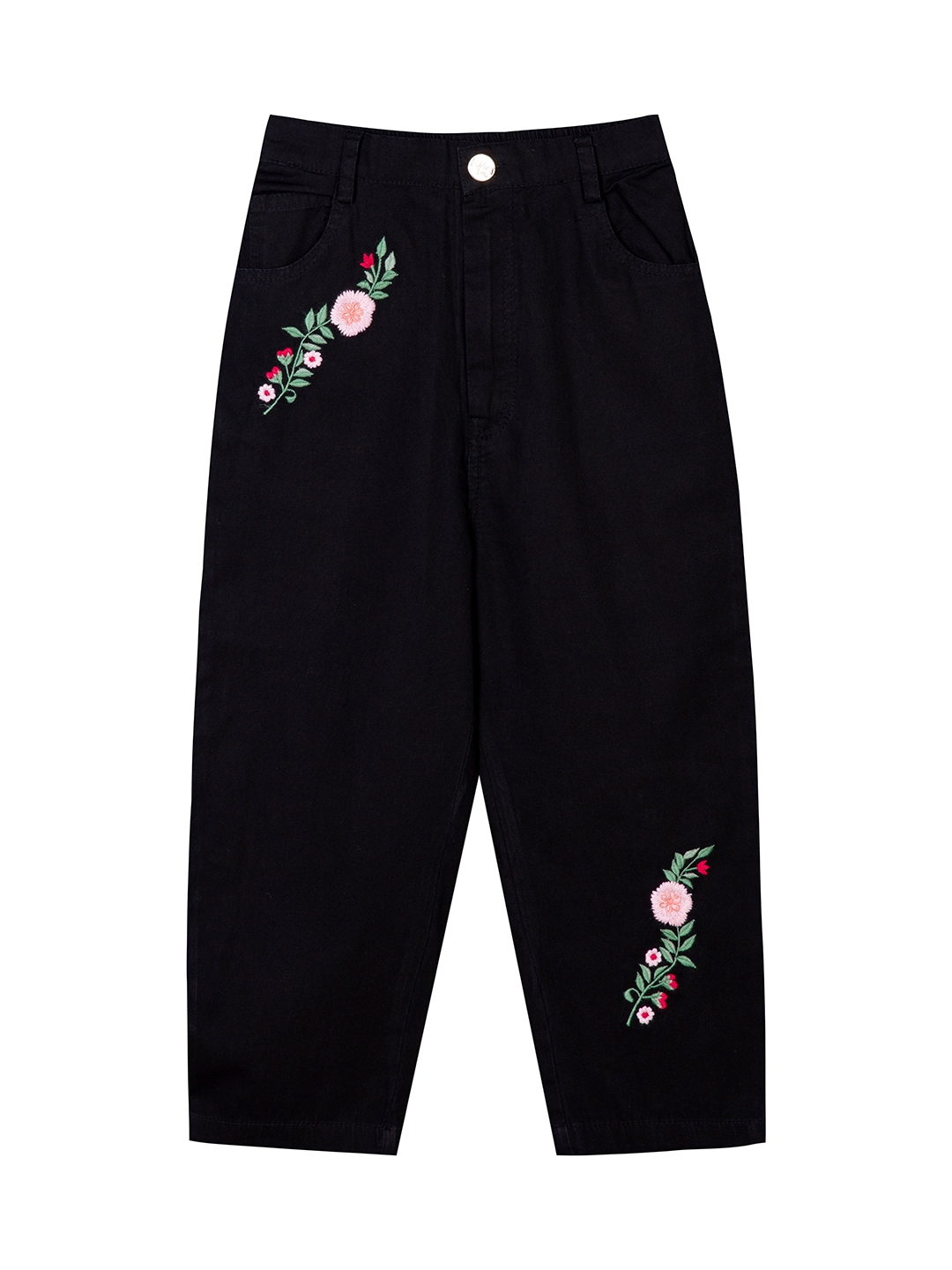 Budding Bees Girls Denim With Embroidered Jeans-Black
