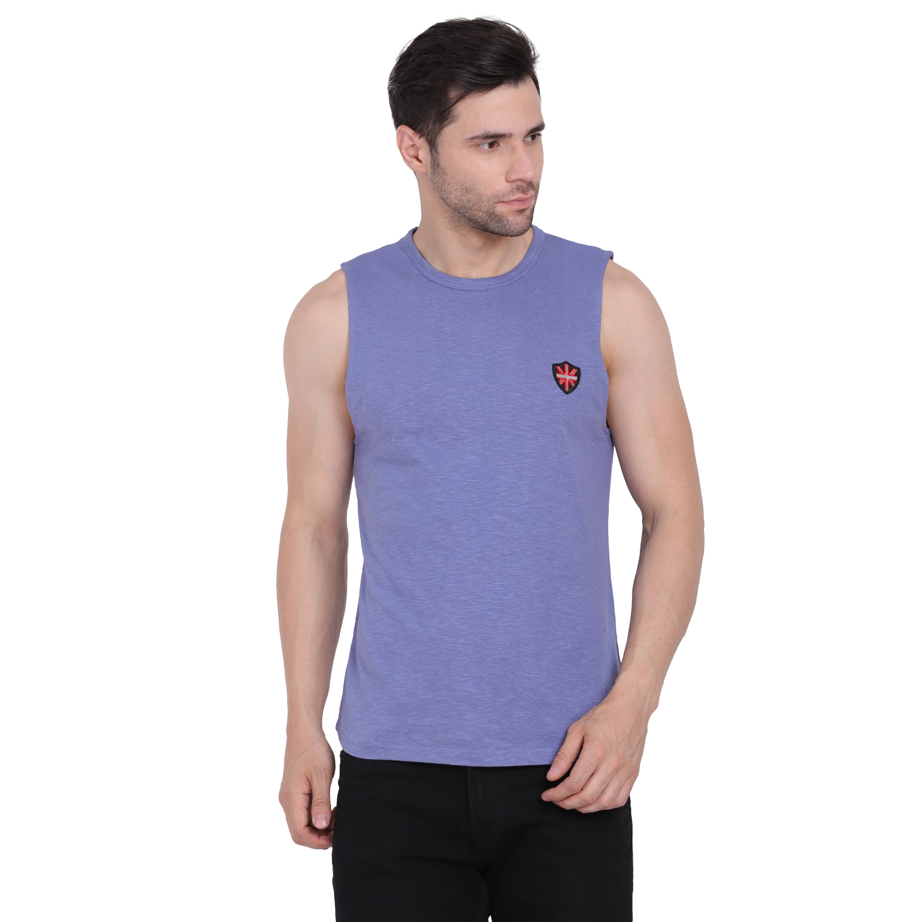 Styvibe | Styvibe Men Blue Round Neck Sleeveless Vest T-Shirt
