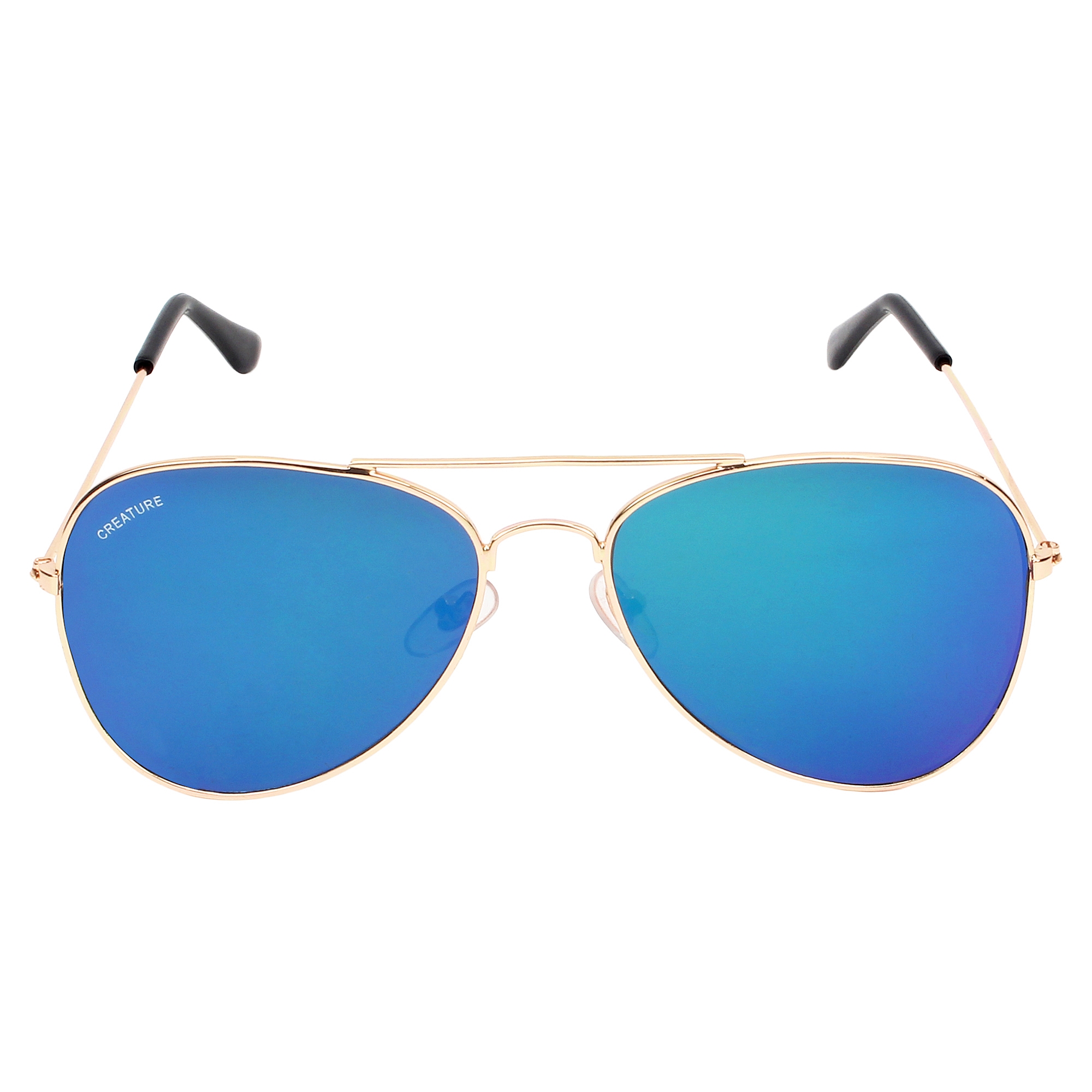 CREATURE | CREATURE Stylish Metal Golden Aviator UV Protected Sunglasses (Lens-Blue|Frame-Golden)
