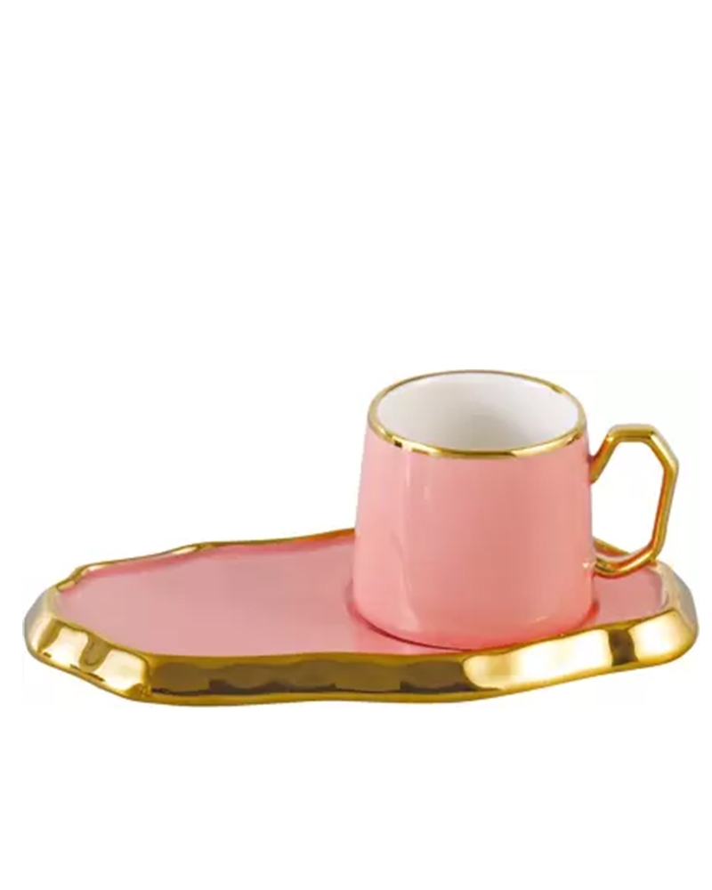 Order Happiness | Order Happiness Pack of 2 Ceramic Cup and Saucer Set Pink Color For Home Decor (Pink)