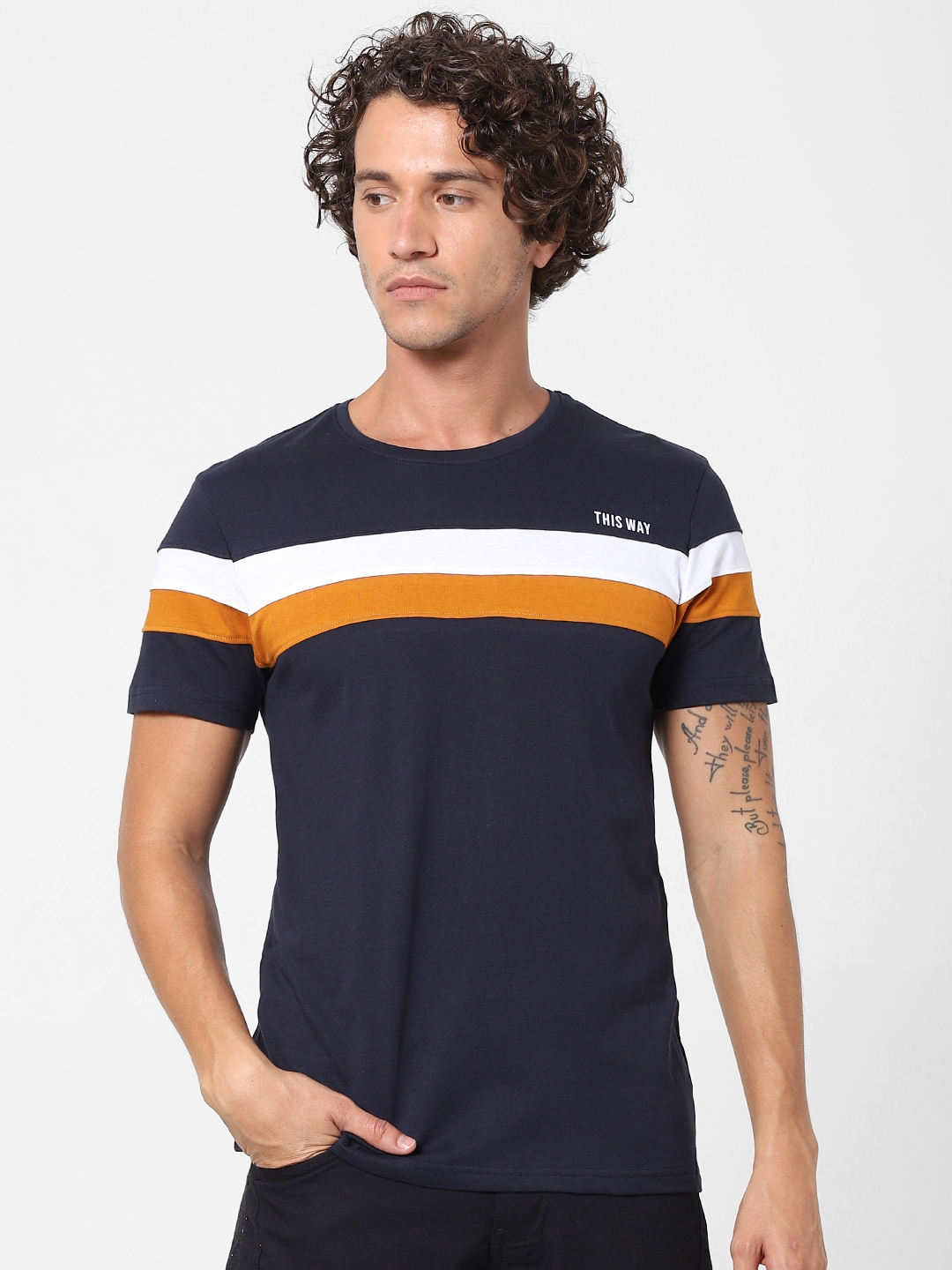 celio | Round Neck Cotton Blend Navy T-Shirt