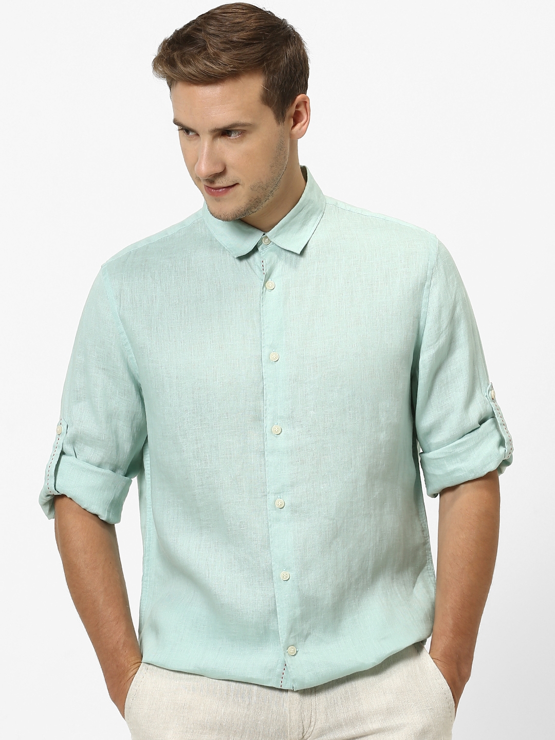 celio |  100% Linen Green Casual Shirts