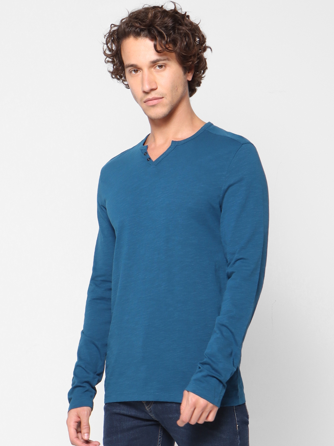 celio | Solid V-Neck Blue T-Shirts