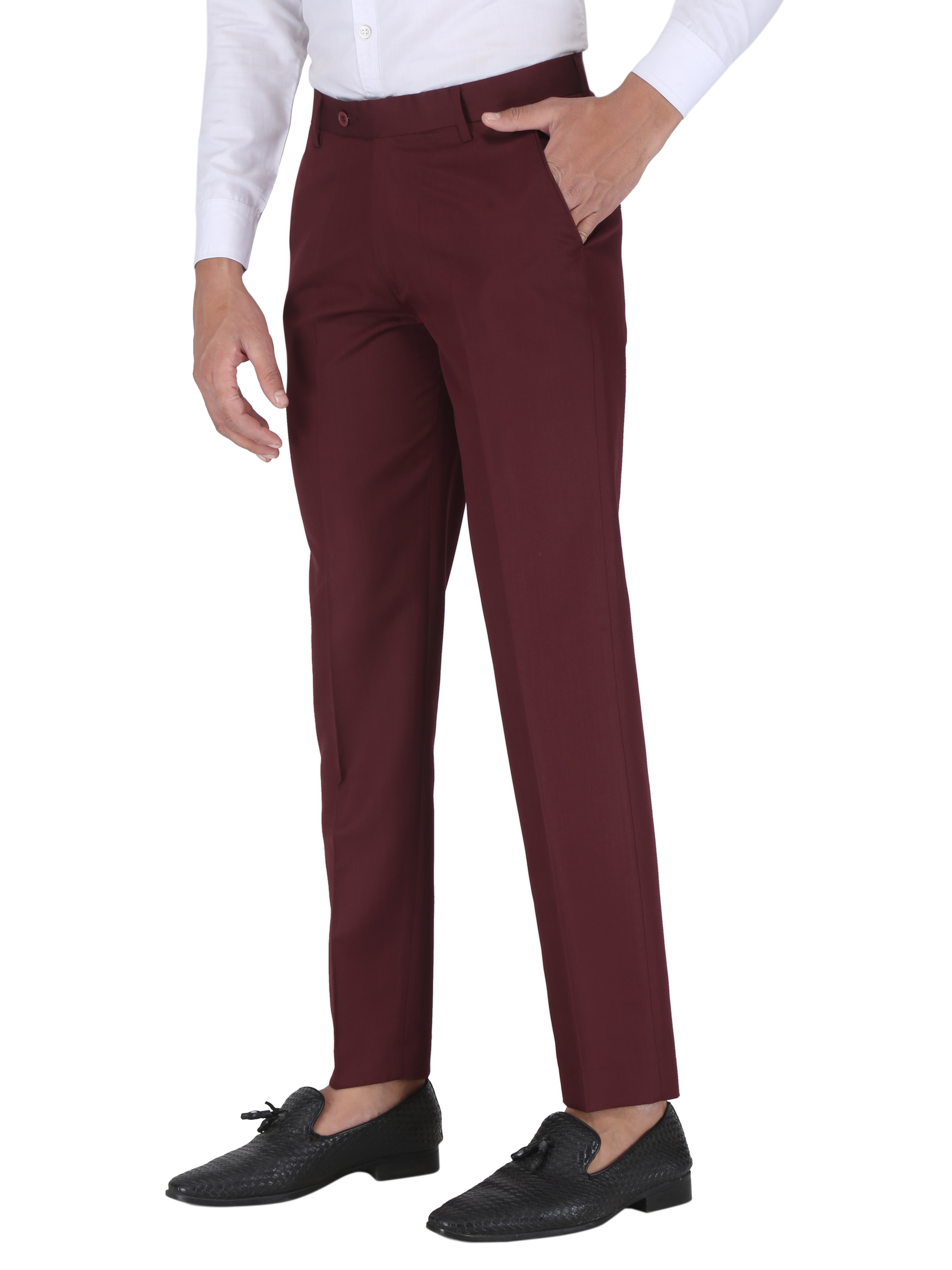 CHARLIE CARLOS | Maroon Men's Contemporary Reguler Leg Business Pants in Virgin PolyViscose Regular Fit Formal Trousers/Pants