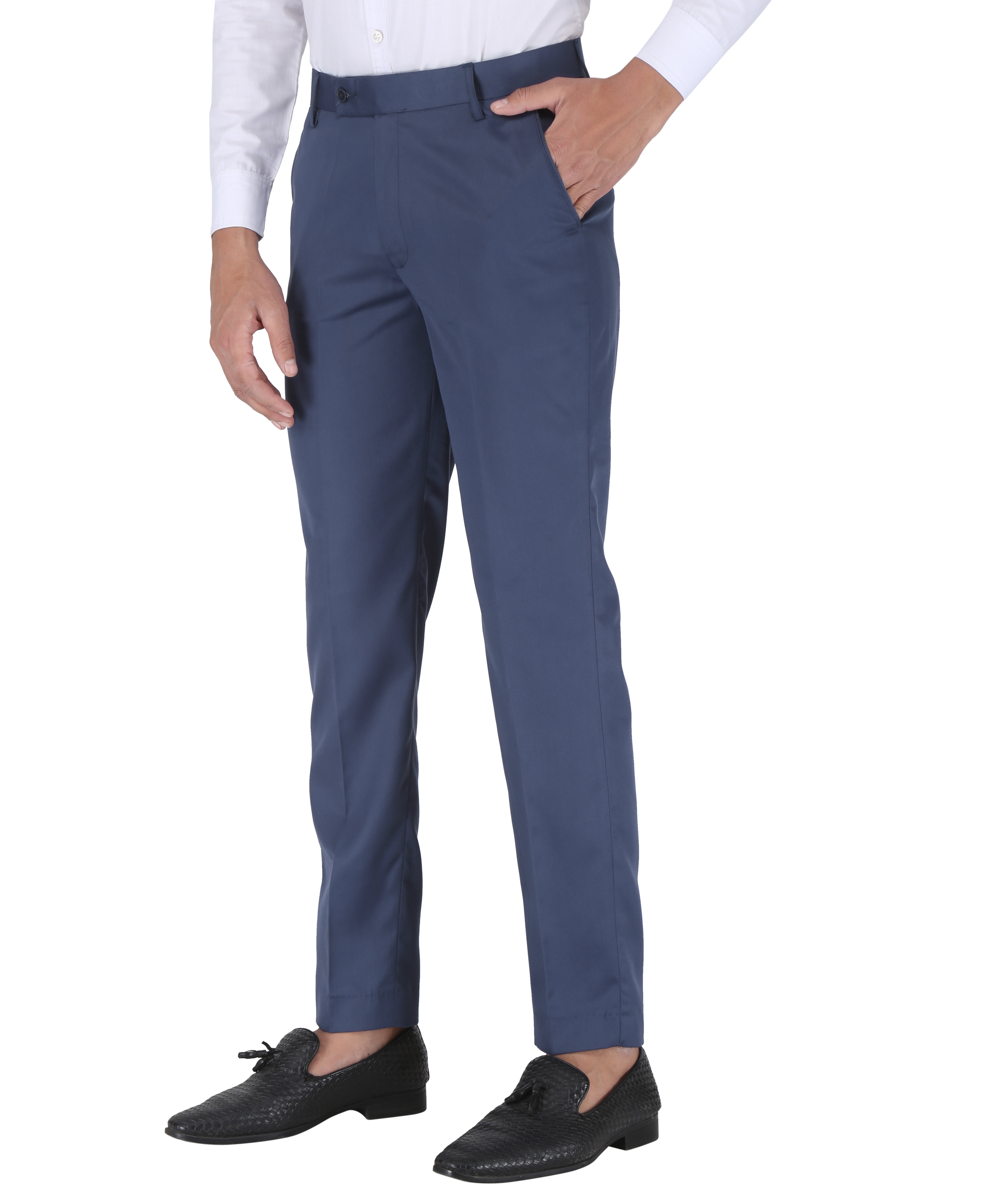 CHARLIE CARLOS | Blue Men's Contemporary Reguler Leg Business Pants in Virgin PolyViscose Regular Fit Formal Trousers/Pants