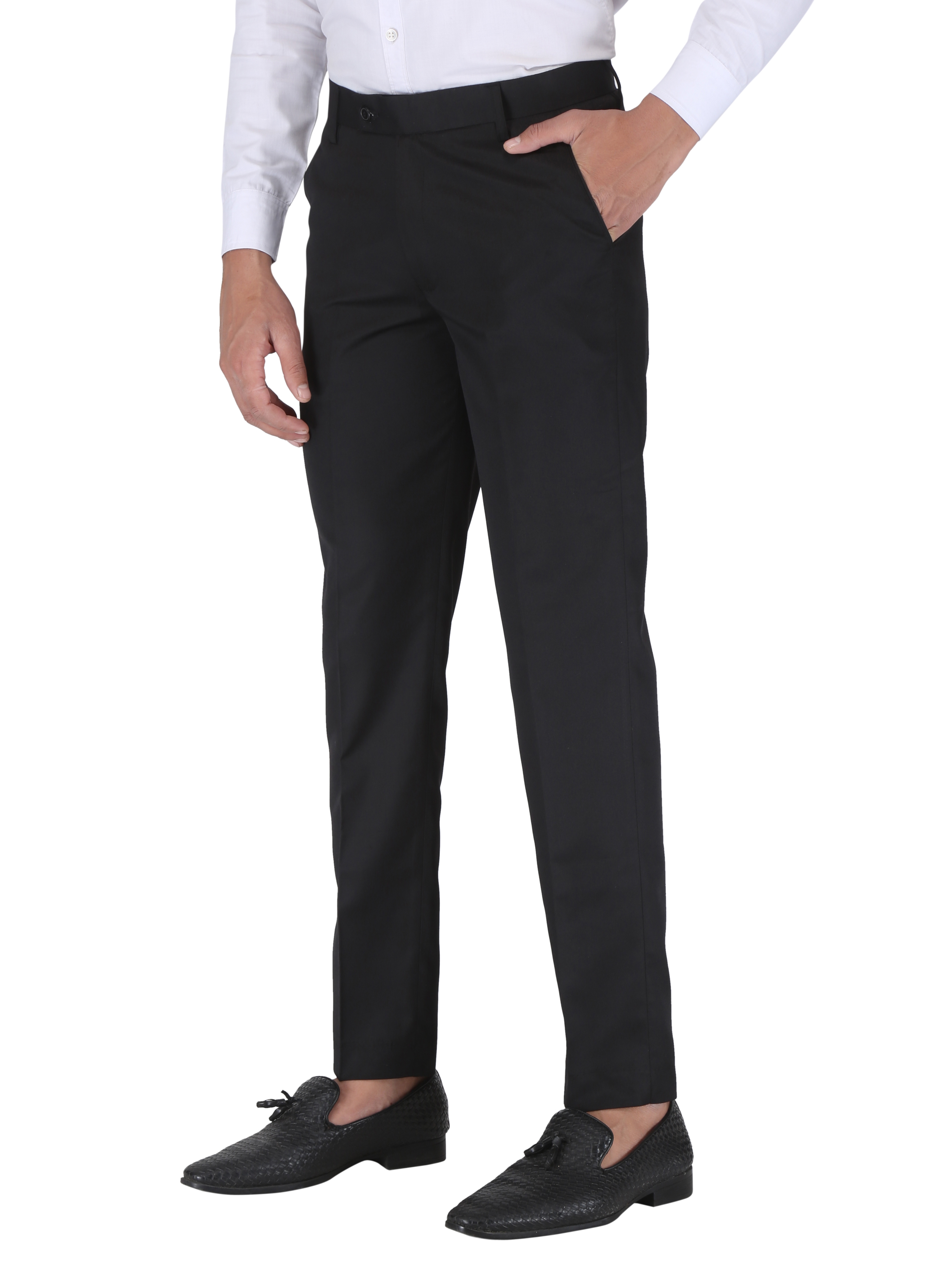 CHARLIE CARLOS | Black Men's Contemporary Reguler Leg Business Pants in Virgin PolyViscose Regular Fit Formal Trousers/Pants