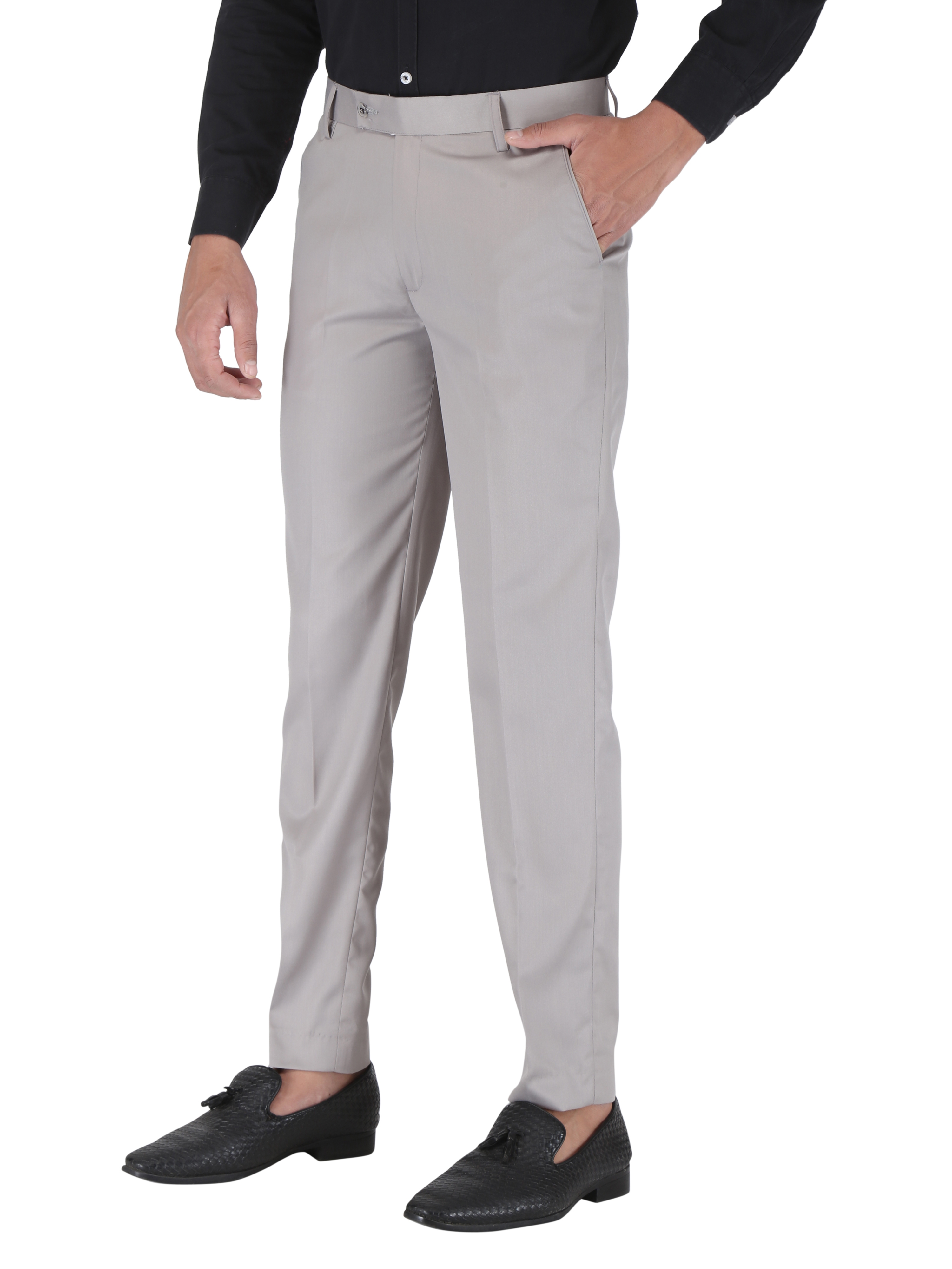 CHARLIE CARLOS | Grey Light Men's Contemporary Reguler Leg Business Pants in Virgin PolyViscose Regular Fit Formal Trousers/Pants