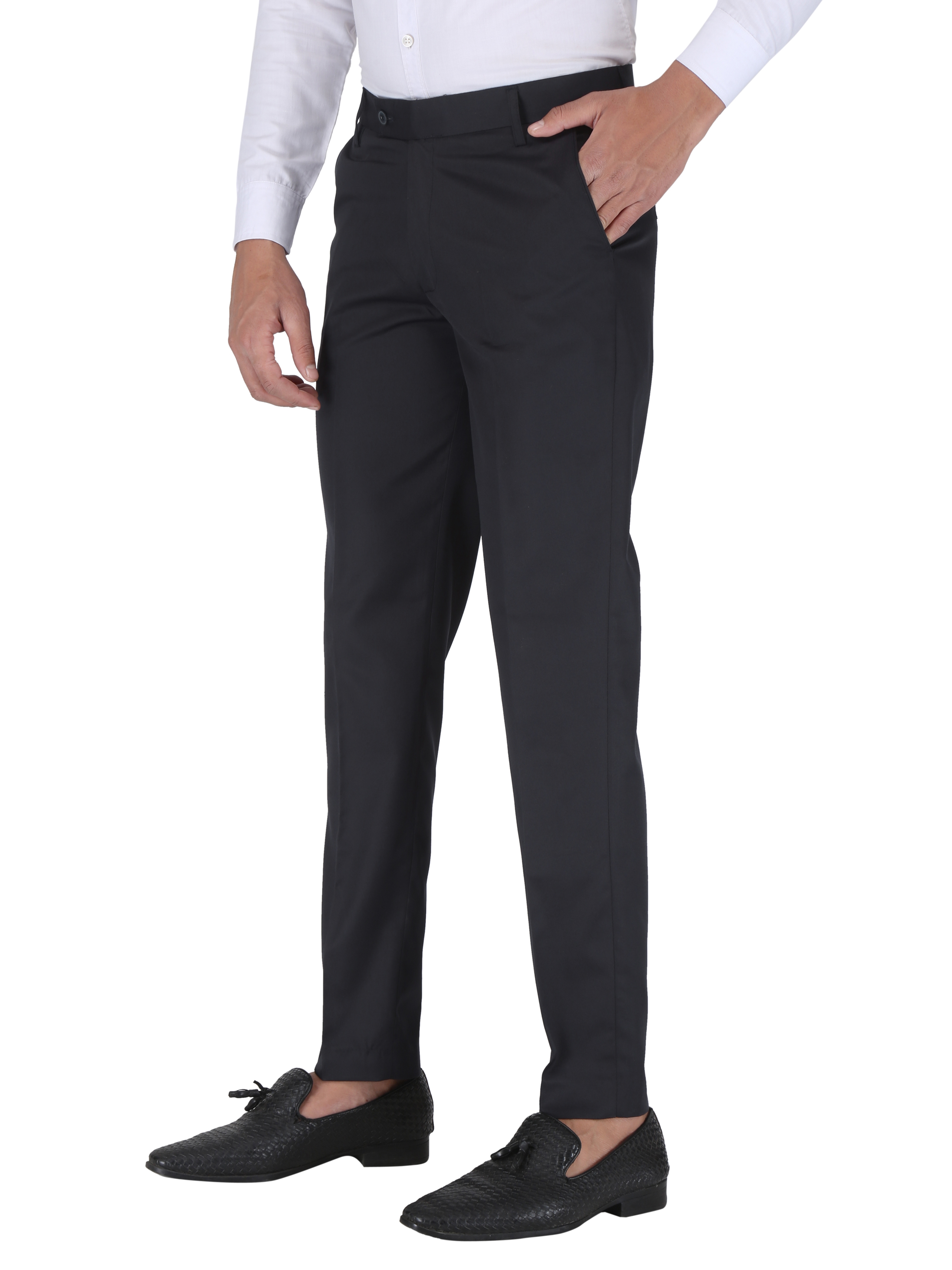 CHARLIE CARLOS | Navy Blue Men's Contemporary Reguler Leg Business Pants in Virgin PolyViscose Regular Fit Formal Trousers/Pants