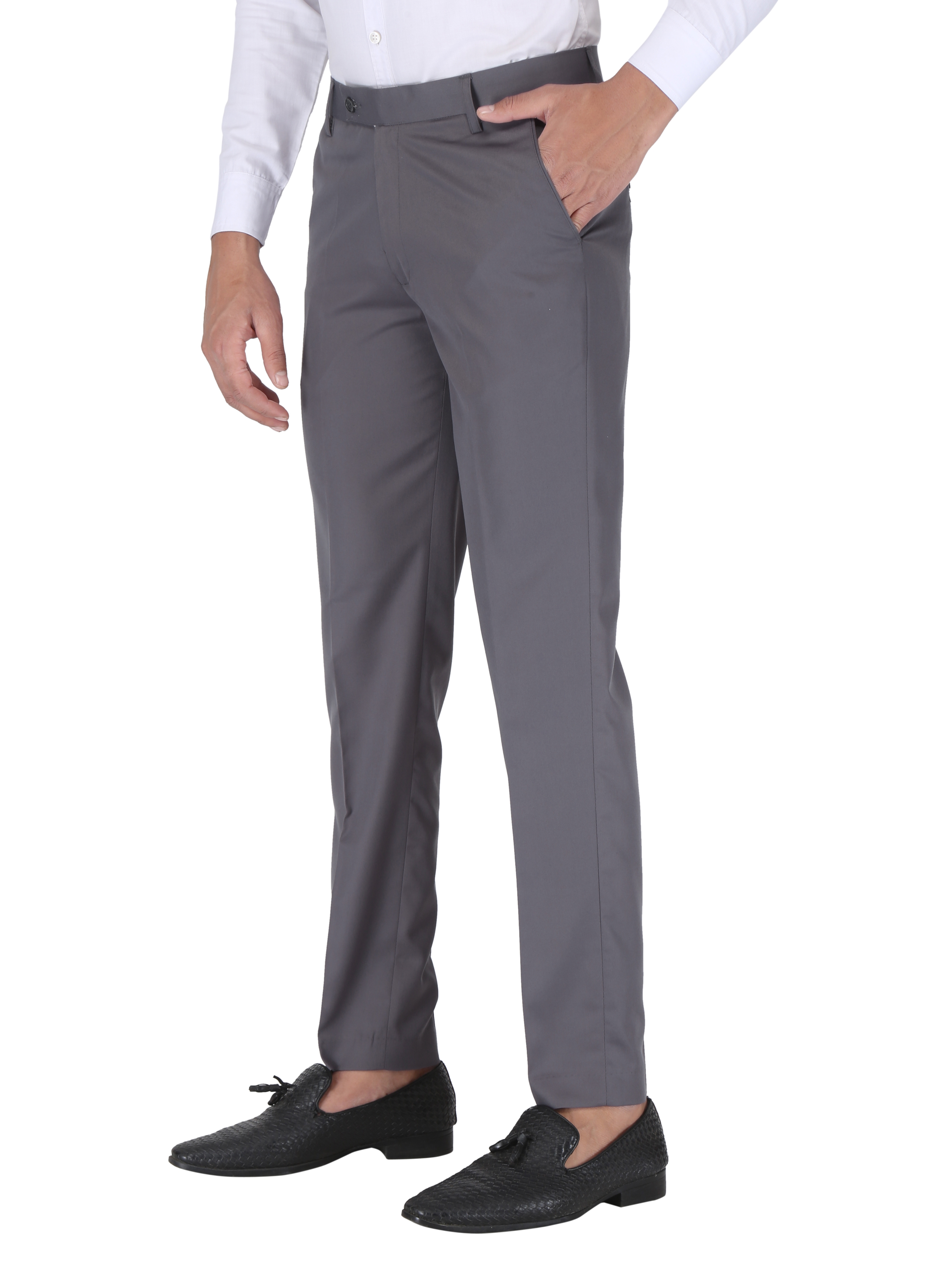 CHARLIE CARLOS | Dark Grey Men's Contemporary Reguler Leg Business Pants in Virgin PolyViscose Regular Fit Formal Trousers/Pants
