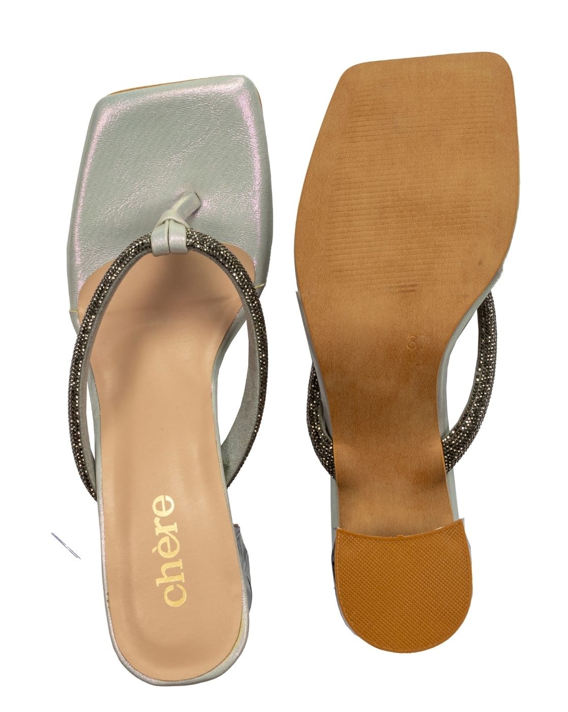 CHERE Premium Embellished Block heel with unique Mirror Effect,