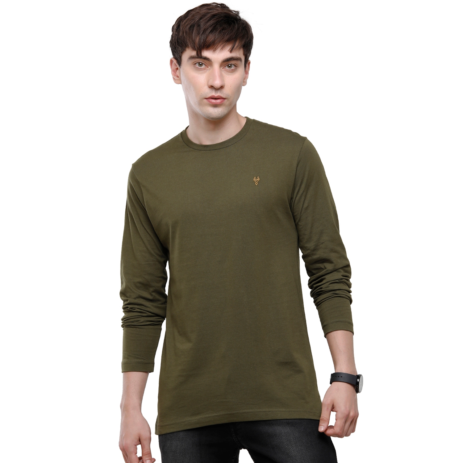 Classic Polo | Classic Polo Mens 100% Cotton Solid Full Sleeve Round Neck T-Shirt - Green (NOS-COMET-FS-05 SF C)