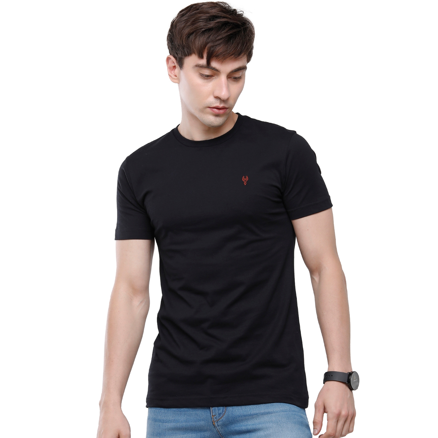 Classic Polo | Classic Polo Mens 100% Cotton Solid Half Sleeve Round Neck T-Shirt - Black (NOS-KORE-09 SF C)