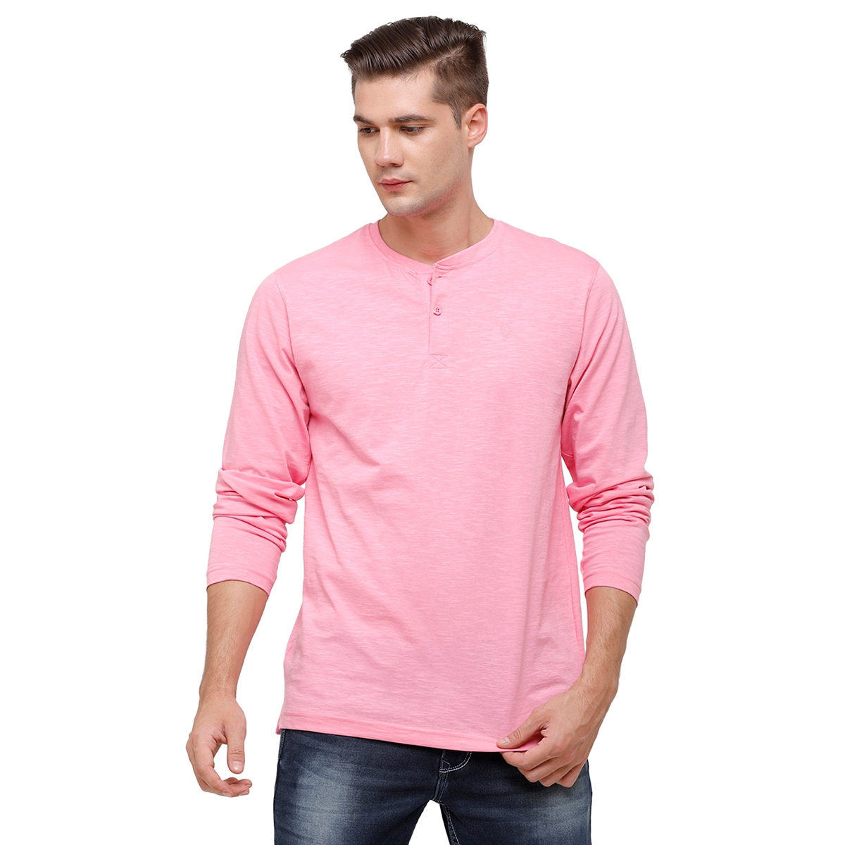 Classic Polo | Classic Polo Mens Half Sleeve Solid Premium Slub Cotton Y Neck Begonia Pink  T-Shirt (OZEL-BEGONIA PINK SF P)