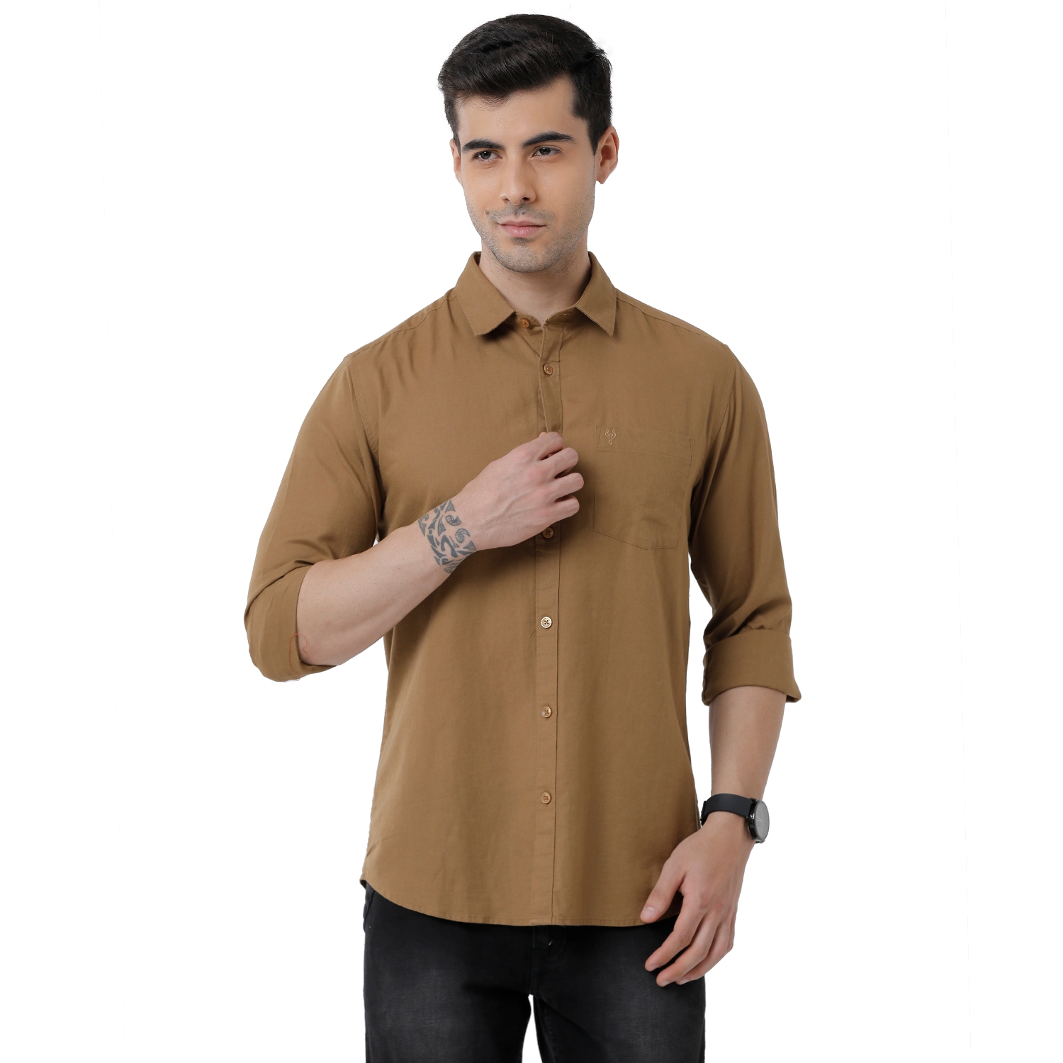 Classic Polo | Classic Polo Mens 100% Cotton Solid Slim Fit Full Sleeve Brown Color Shirt (SN1-111 B-FS-SLD-SF)