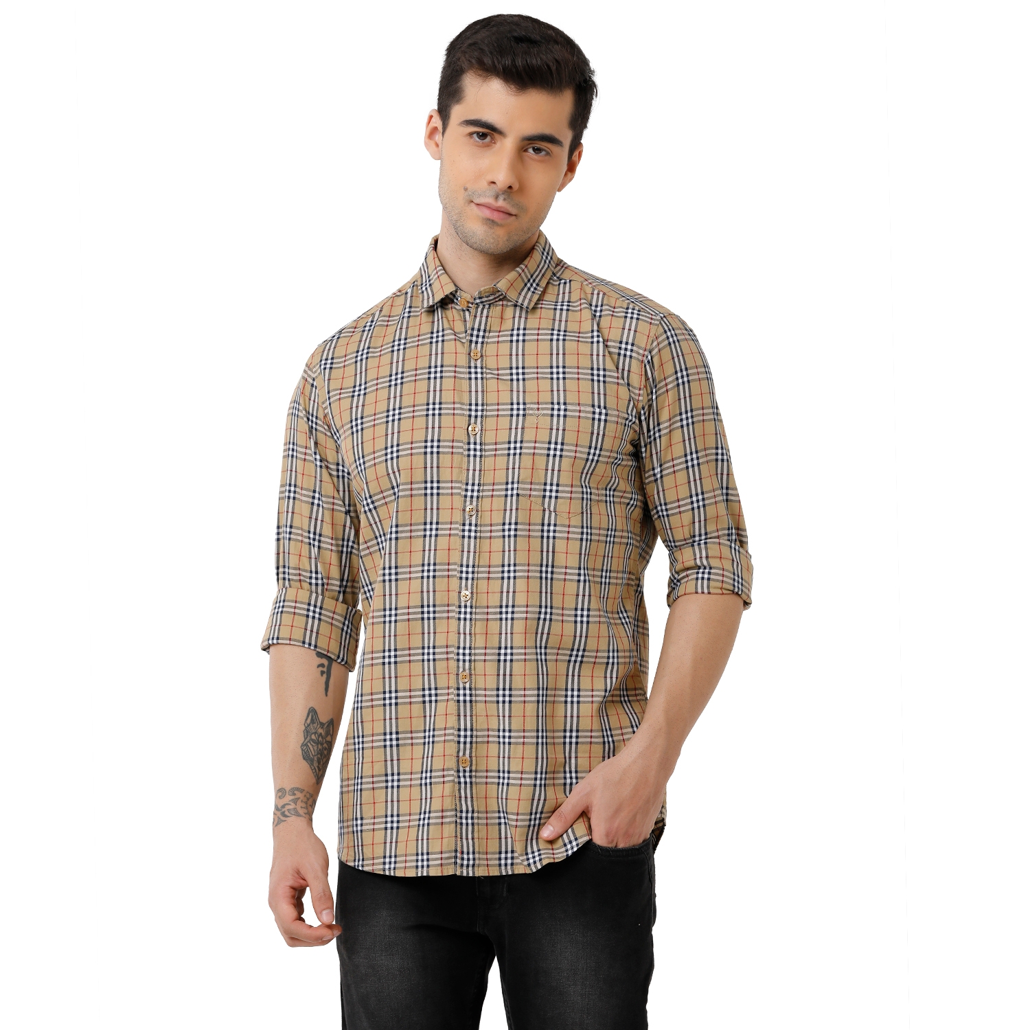 Classic Polo | Classic Polo Mens 100% Cotton Checked Slim Fit Full Sleeve Brown Color Shirt (SN1-121 B-FS-CHK-SF)