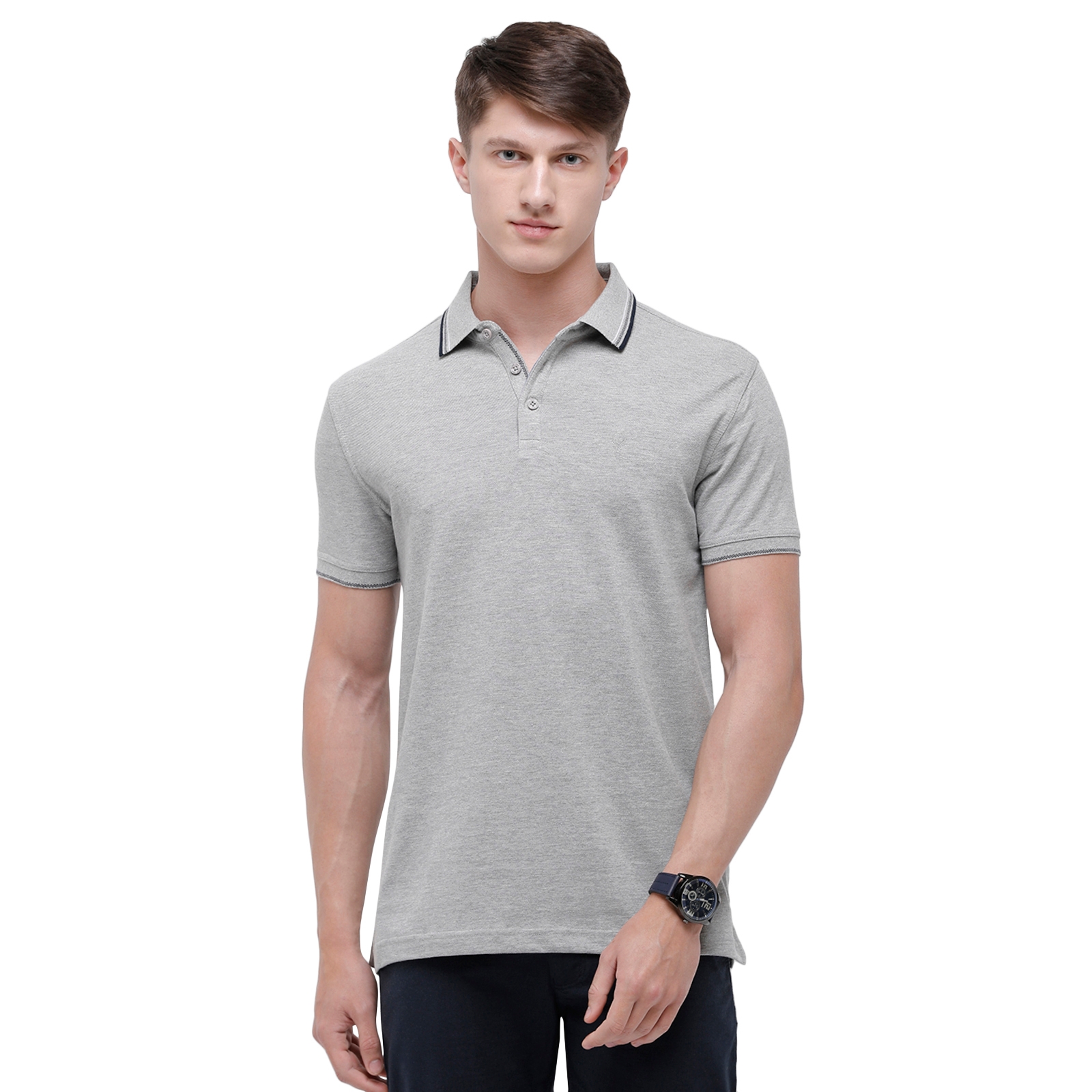 Classic Polo | Classic Polo Mens Half Sleeve Solid 100% Cotton Polo Neck Grey T-Shirt (TOZA-LT.GREY MEL SF P)
