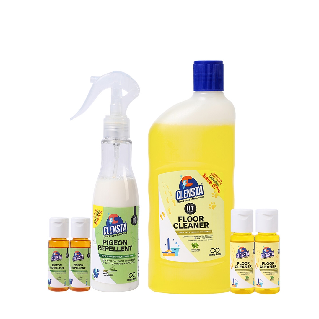 Clensta | Clensta Safe Balcony Combo | Pigeon Repellent Spray (450ml) & Floor Cleaner (Total 1500ml) | With 2 Concentrates Each