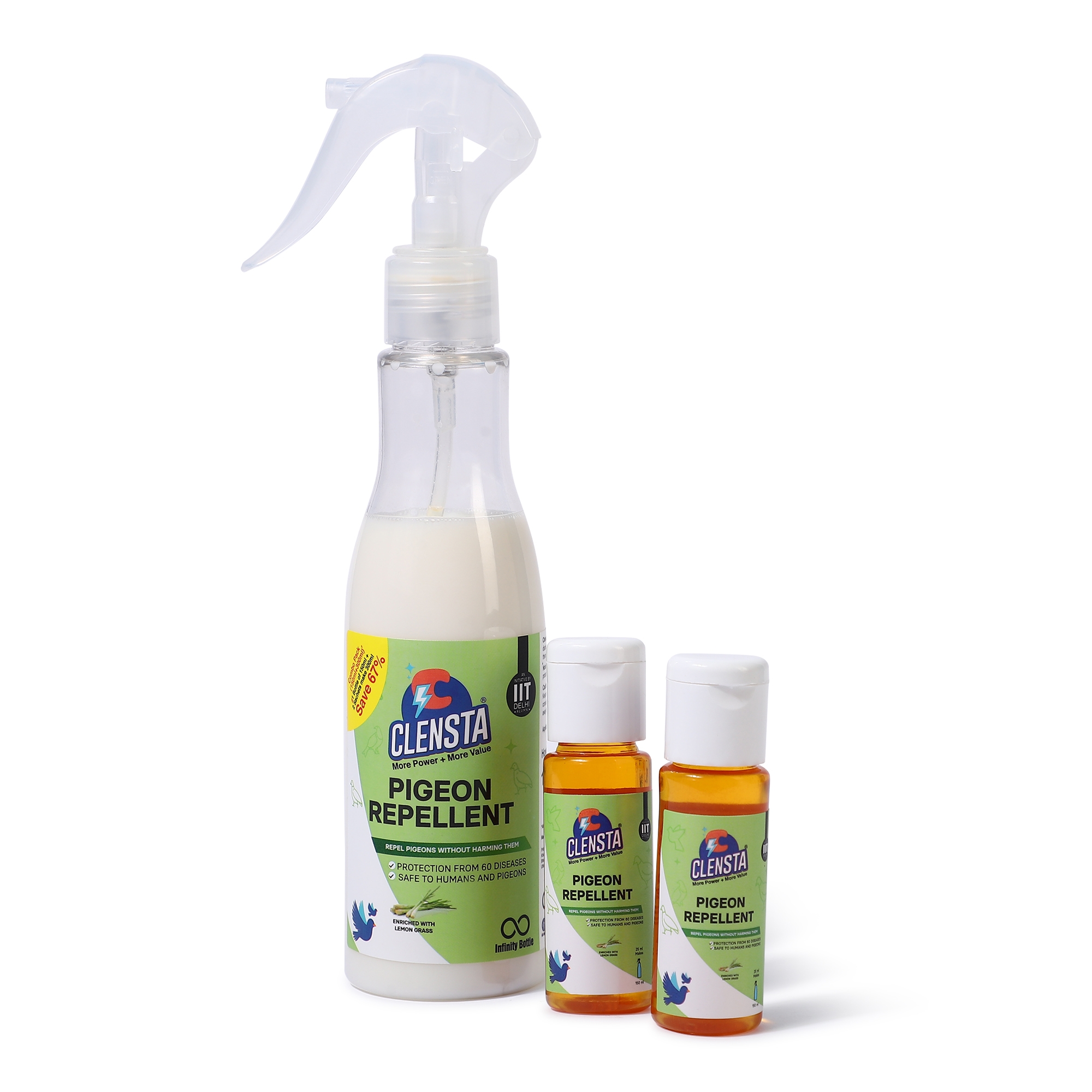 Clensta | Clensta Pigeon Repellent Spray | Harmless for Pigeon | Get Positive Results in 10 days | 1 Bottle (150 ml) & 2 Concentrates (Makes 300 ml)