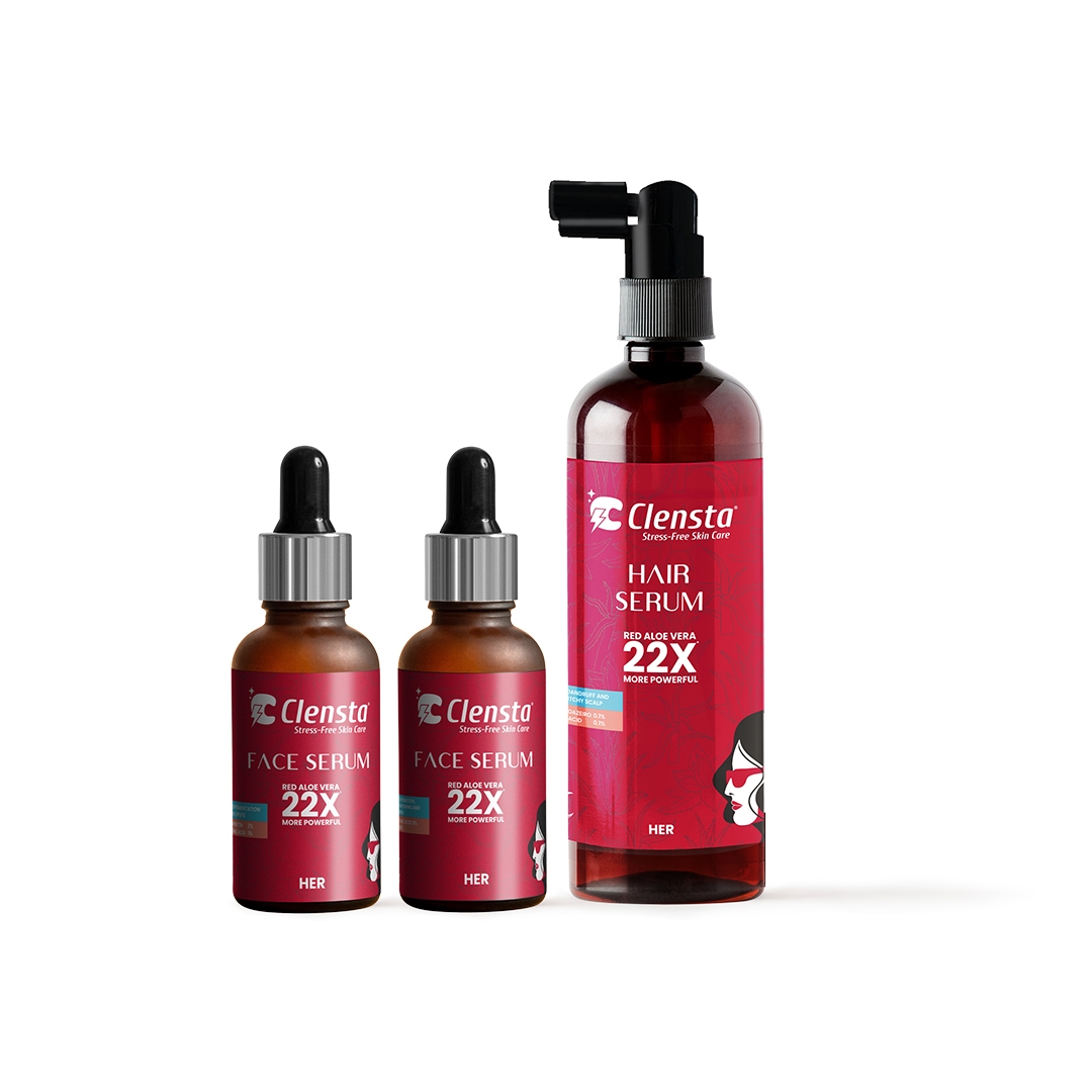 Clensta Face Serum With 2% Hyaluronic Infused 30 ml,Face Serum With 2% Alpha Arbutin & 2% Hyaluronic Acid 30ml & Hair Serum Infused With Ziziphus Joazeiro 100ml