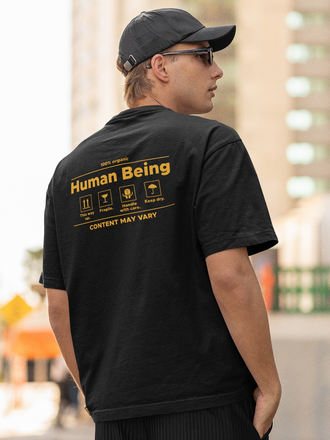 100% Human Being Front & Back Printed Black Oversized Tshirt