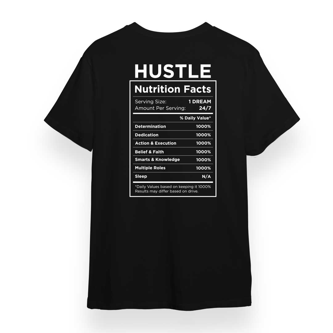 creativeideas.store | Hustle Nutrition Fact Fornt & Back Printed Black Oversized Tshirt 3
