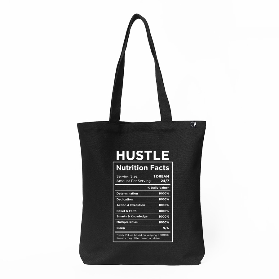 creativeideas.store | Hustle Nutrition Fact Black Tote Bag
