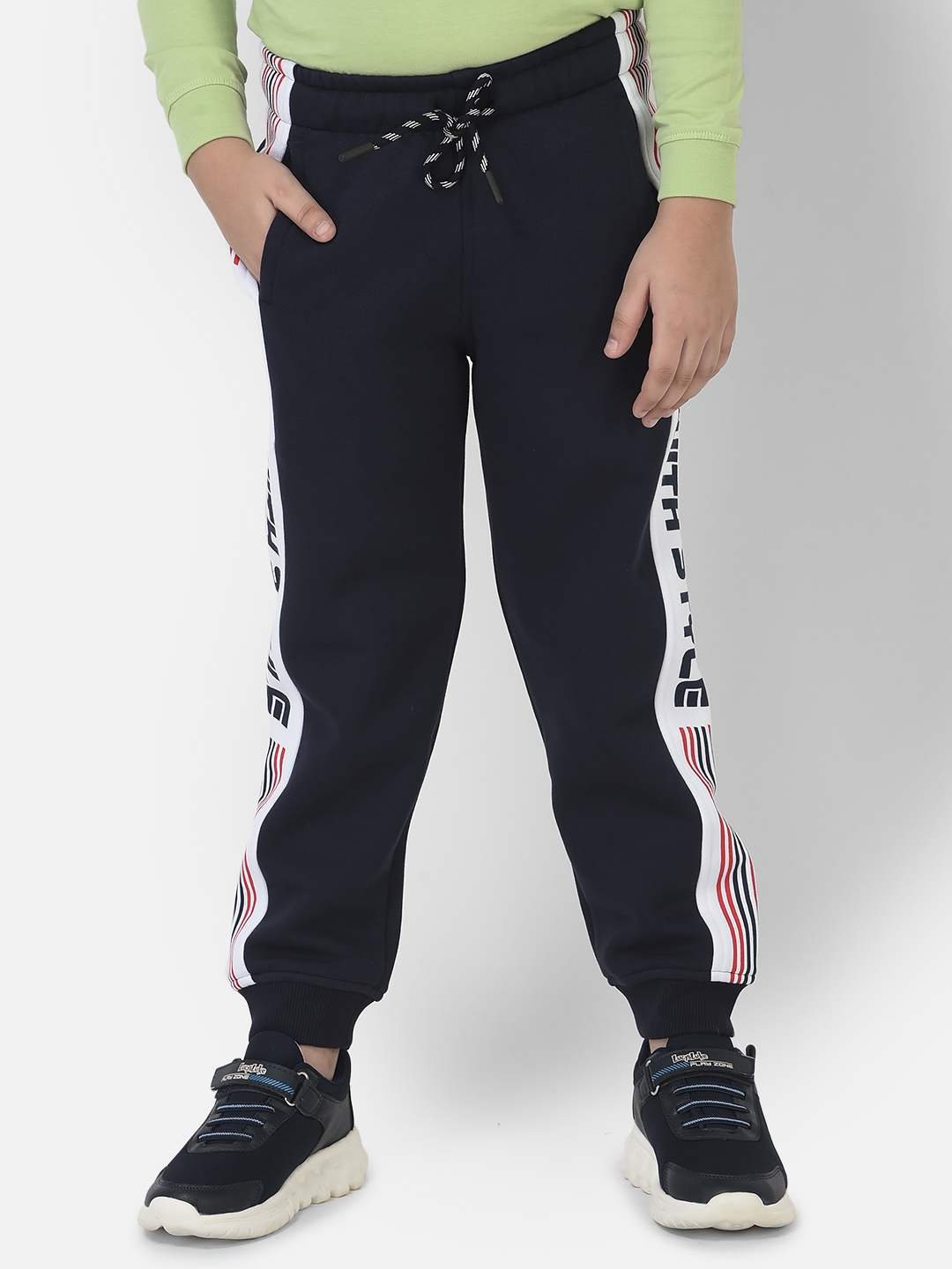 Crimsoune Club Boy Navy Blue Joggers with Typographic Styling 