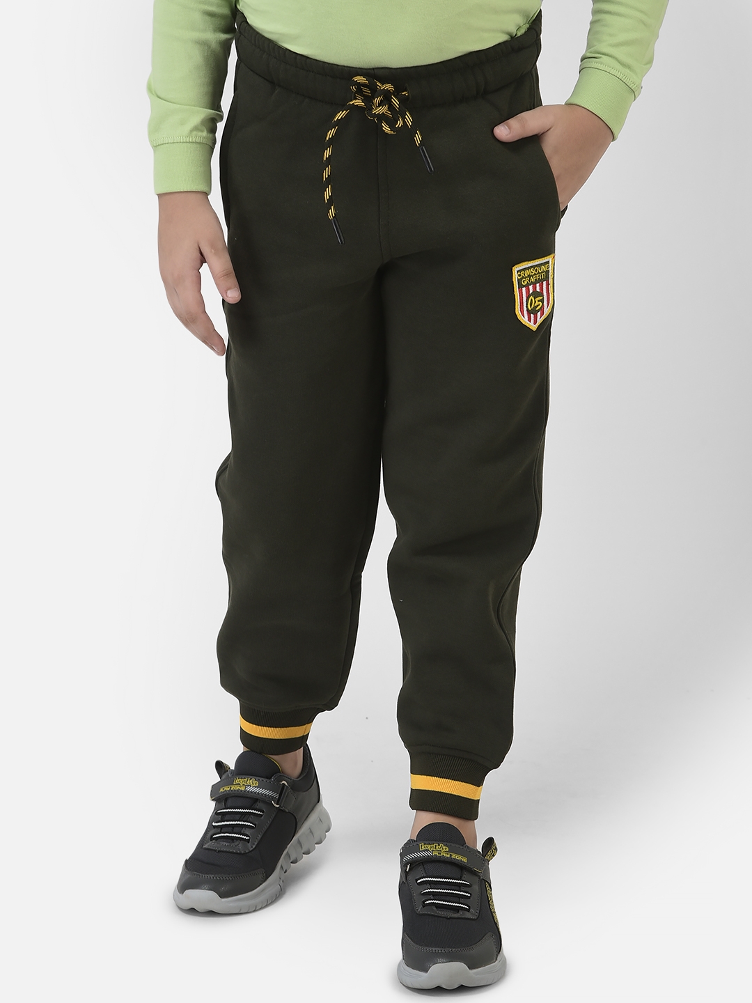 Crimsoune Club | Crimsoune Club Boy Olive Green Joggers with Contrast Logo Embellishment 