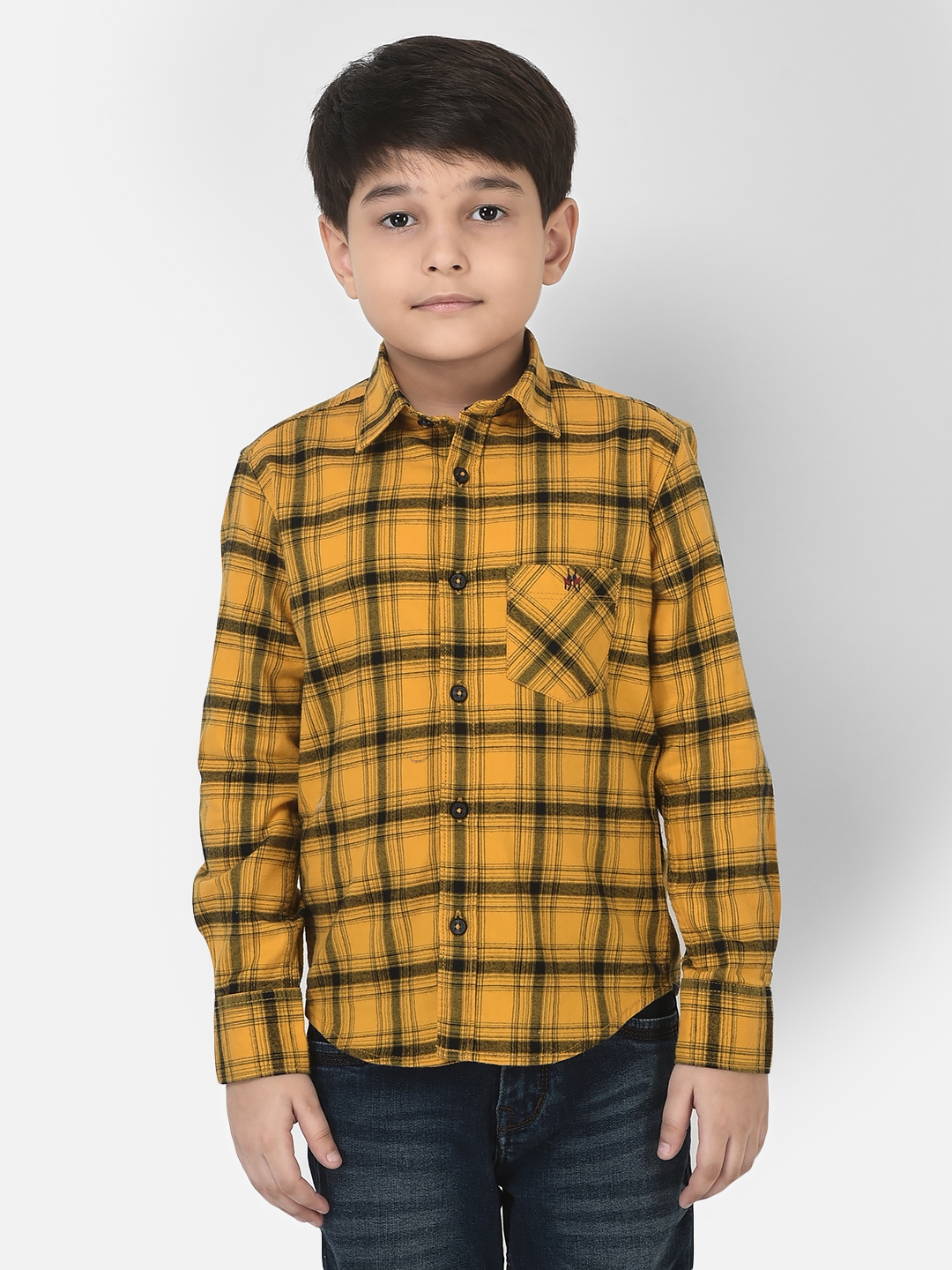 Crimsoune Club Boy Mustard Shirt in Tartan Checks
