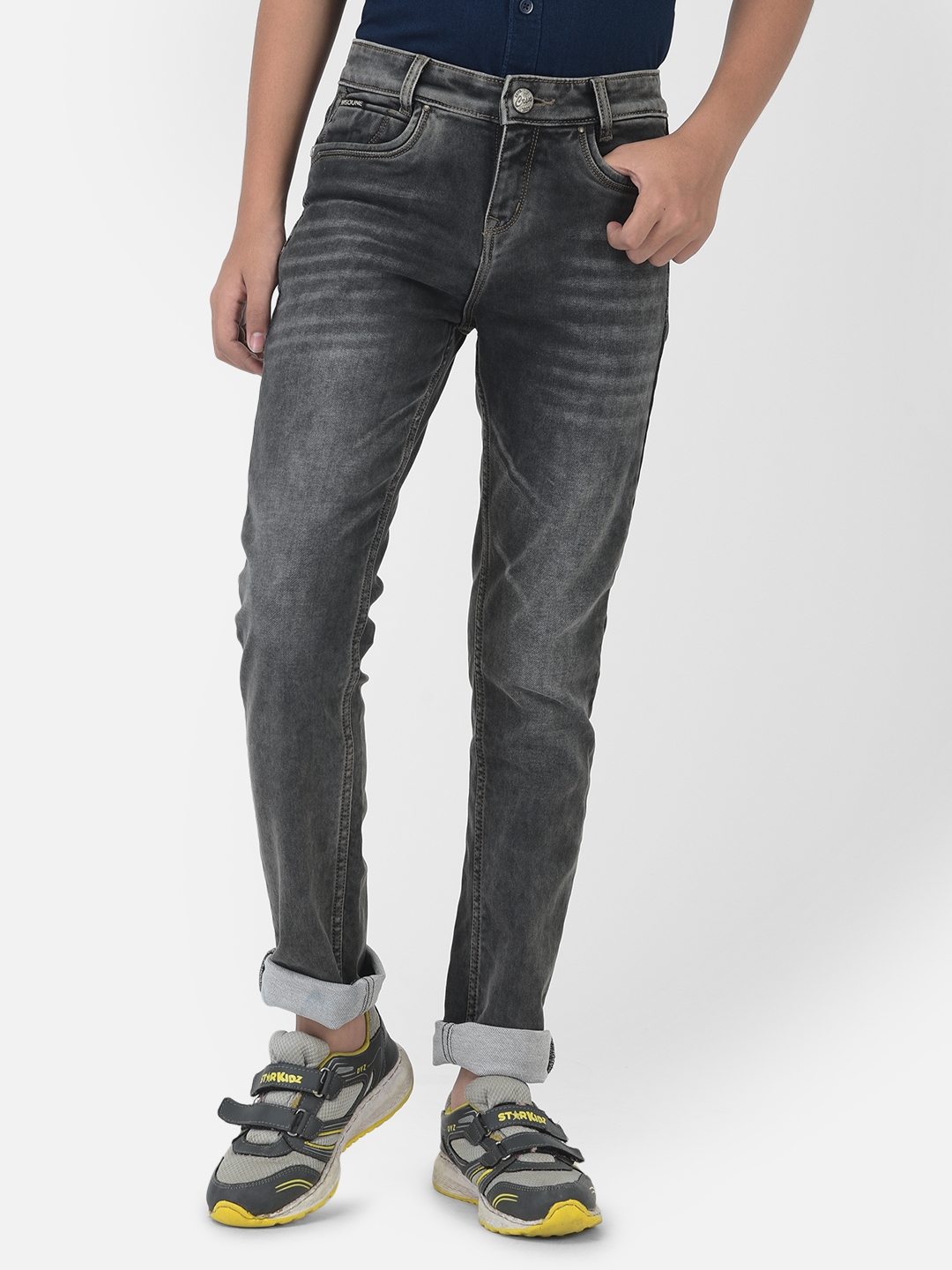 Crimsoune Club Boy Grey Solid Light Fade Jeans