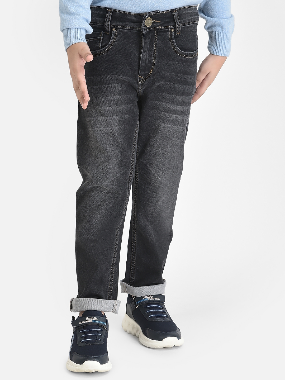Crimsoune Club Boy Grey Jeans in Light Wash Detail 