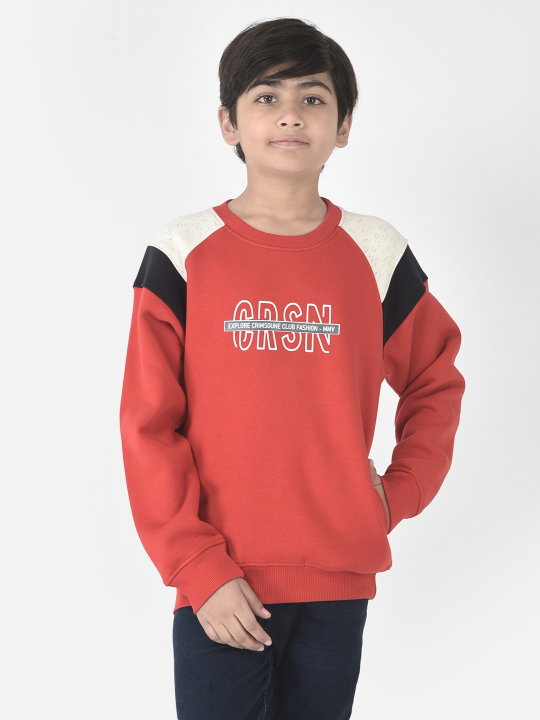 Crimsoune Club Boys Red Brand-Typographic Sweatshirt