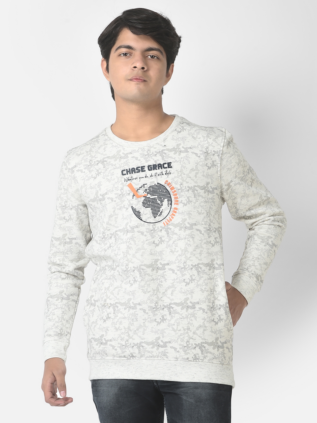 Crimsoune Club Boys Grey Melange Globe Sweatshirt